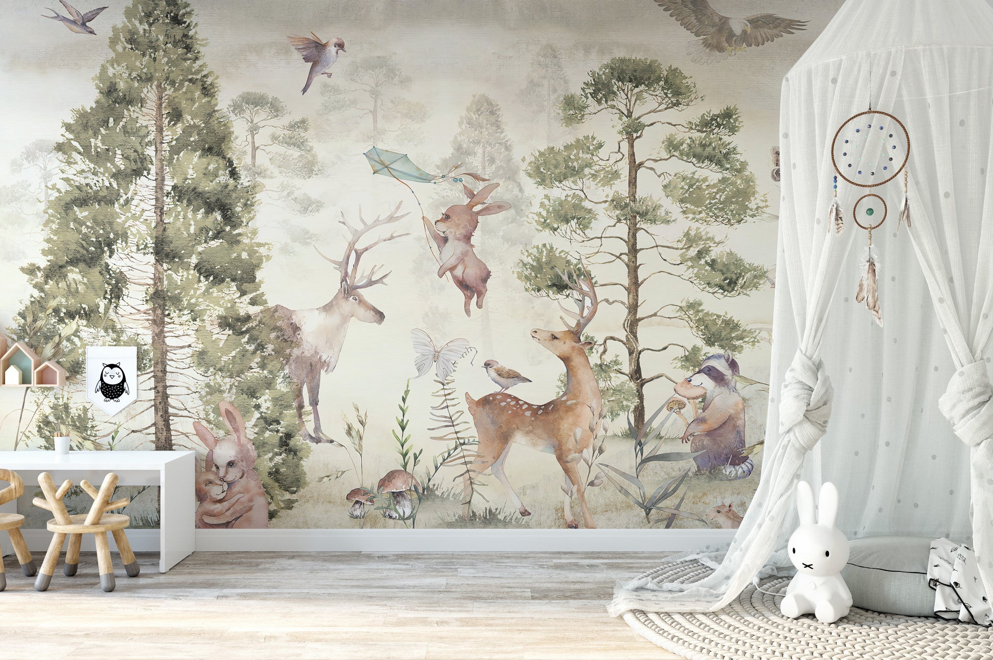 Tranquil mural featuring wildlife in balance