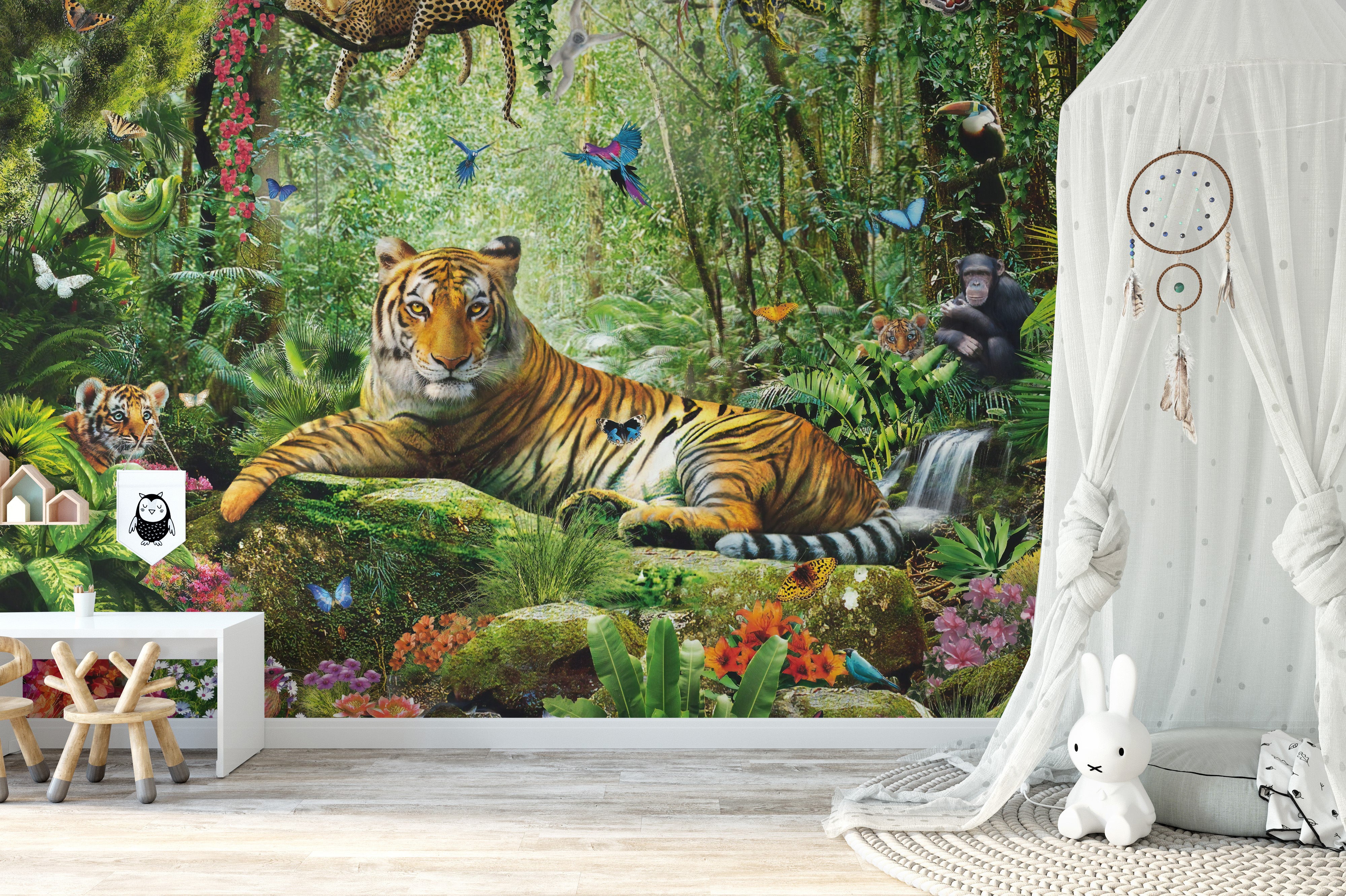 Wildlife and greenery mural for interior decor
