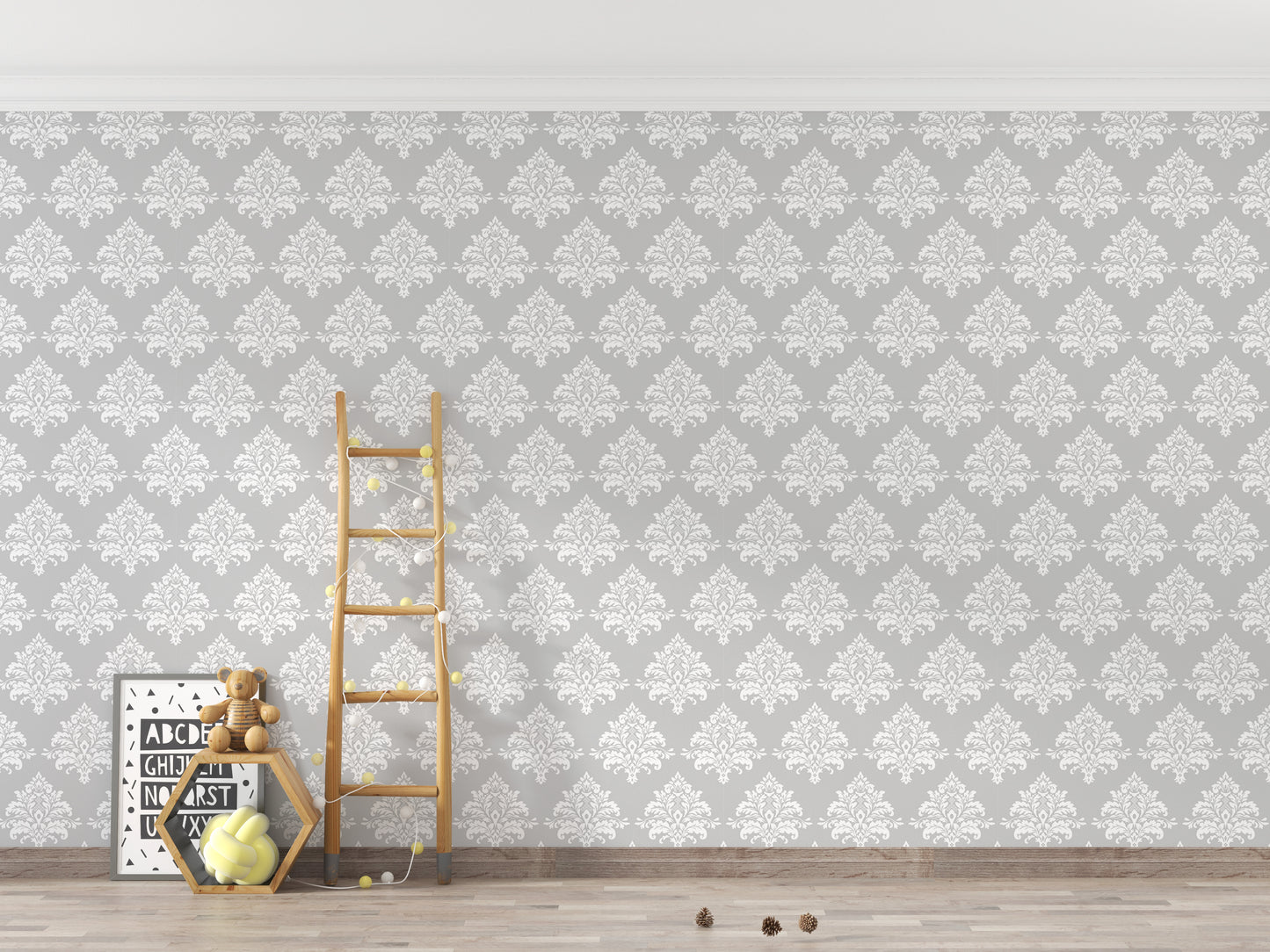 Vintage Grey Damask Wallpaper