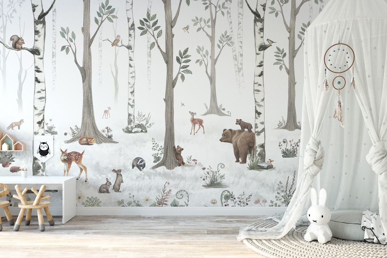 Serene White Forest wallpaper for tranquil wall decor.
