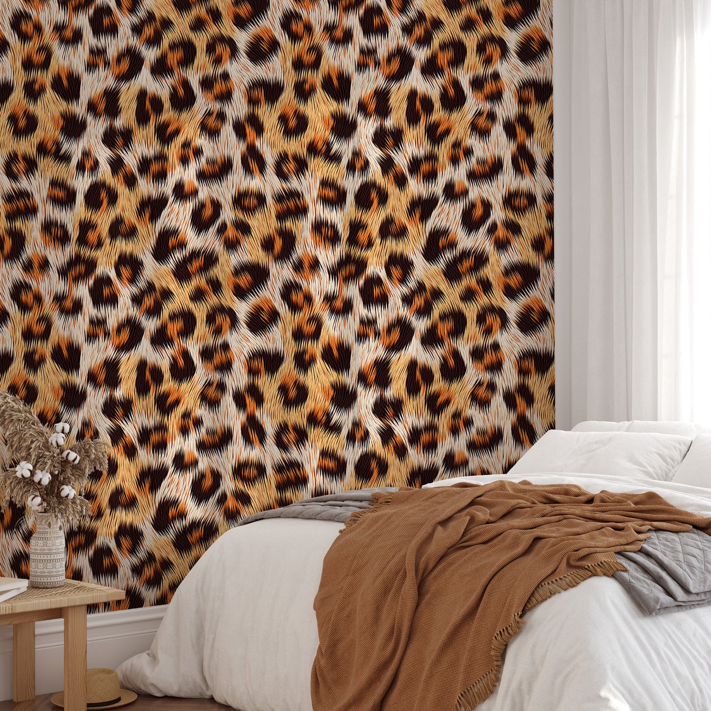 Leopard print pattern wallpaper adding a chic touch