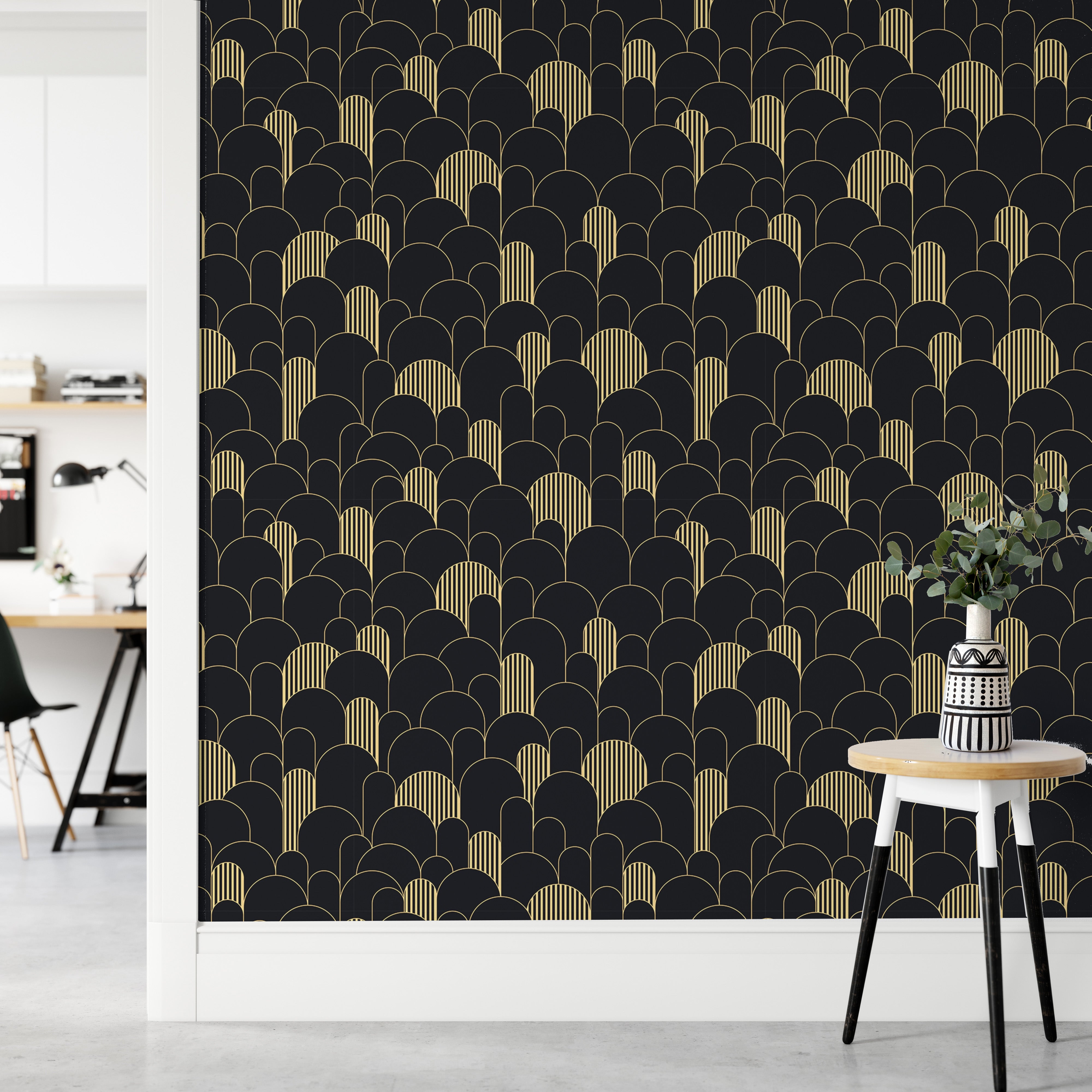 Luxurious golden Deco line wallpaper patterns.