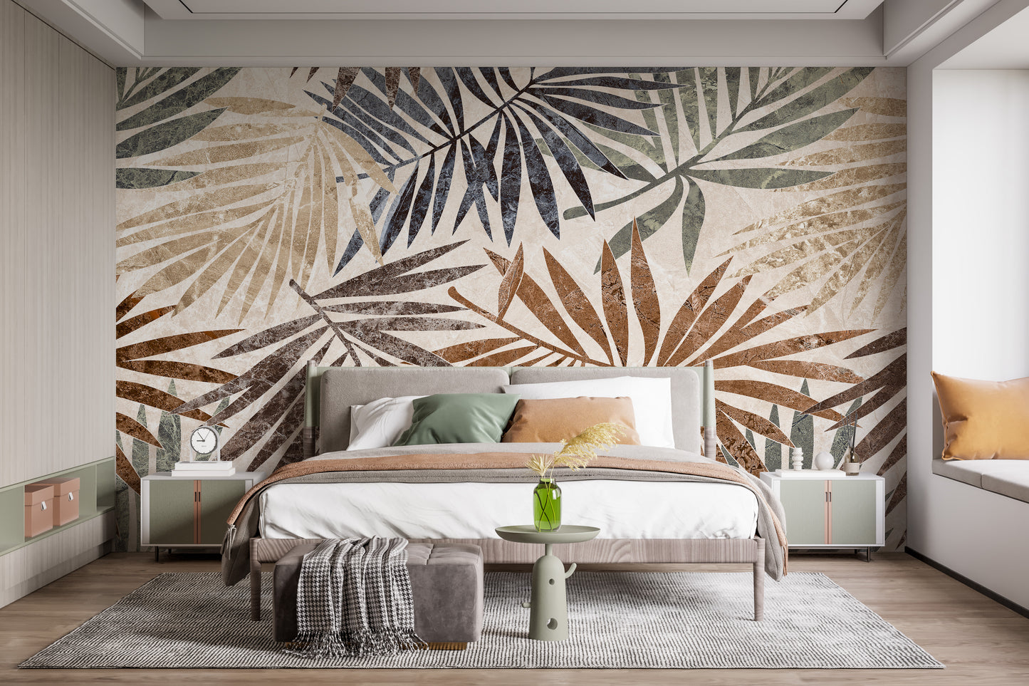 Exotic tropical palm wallpaper mural decor.
