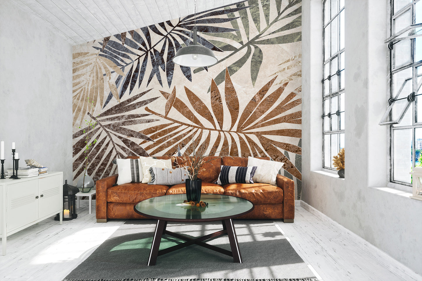 Elegant tropical palm wallpaper for walls.
