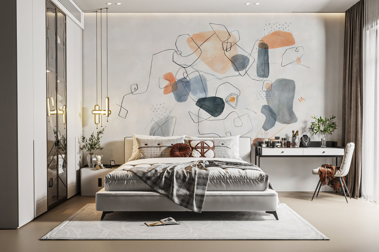 Bold artistic shapes mural wallpaper for vibrant spaces