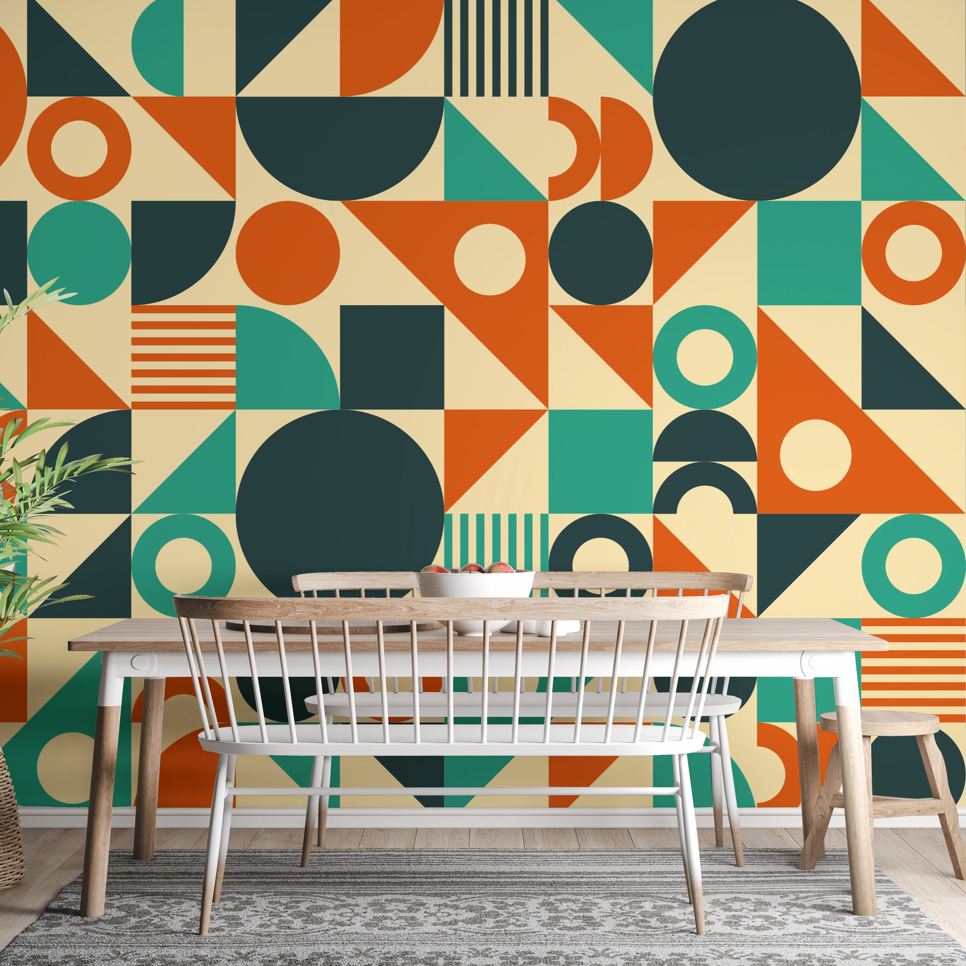 Orange green wallpaper mural with retro flair
