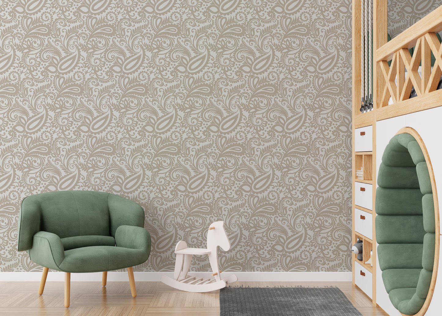 Beige Color Middle Eastern Paisleys Swirled Leaves Wallpaper