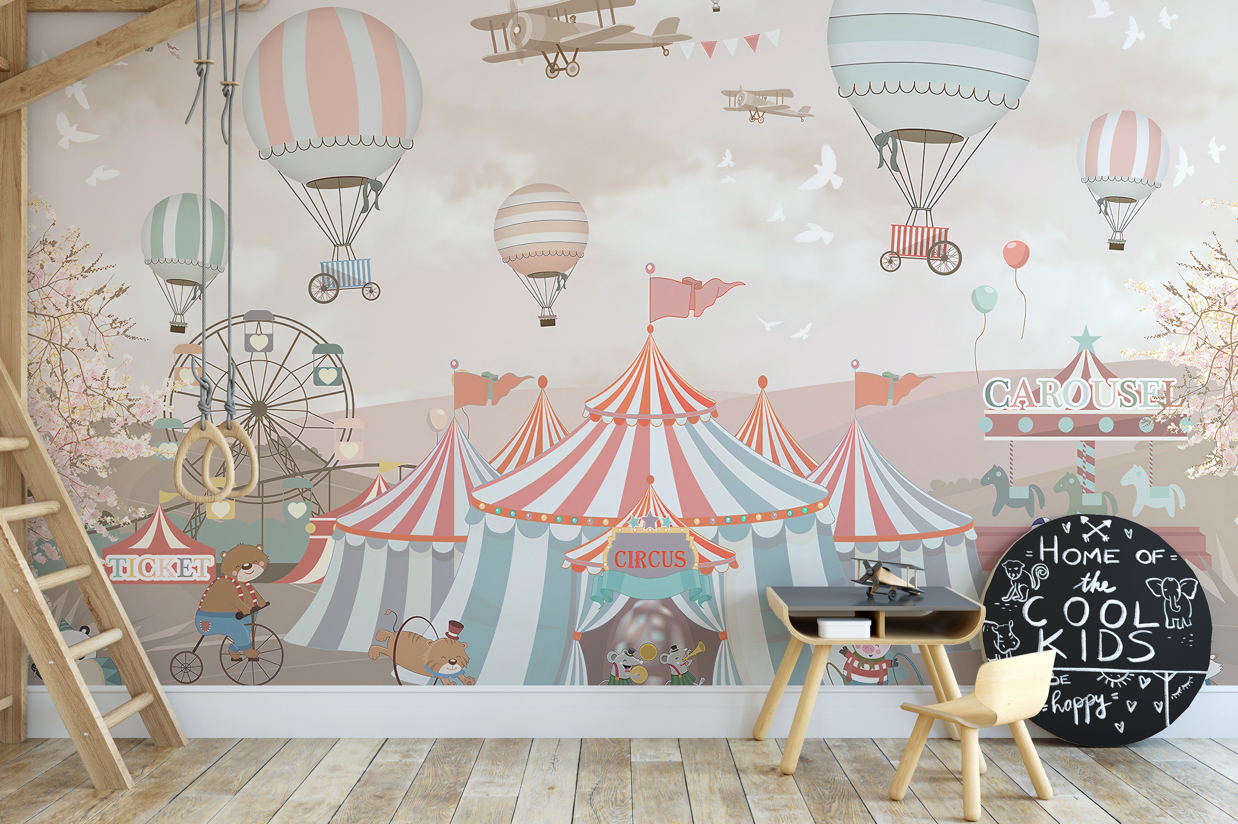 Cheerful pink circus parade wallpaper design