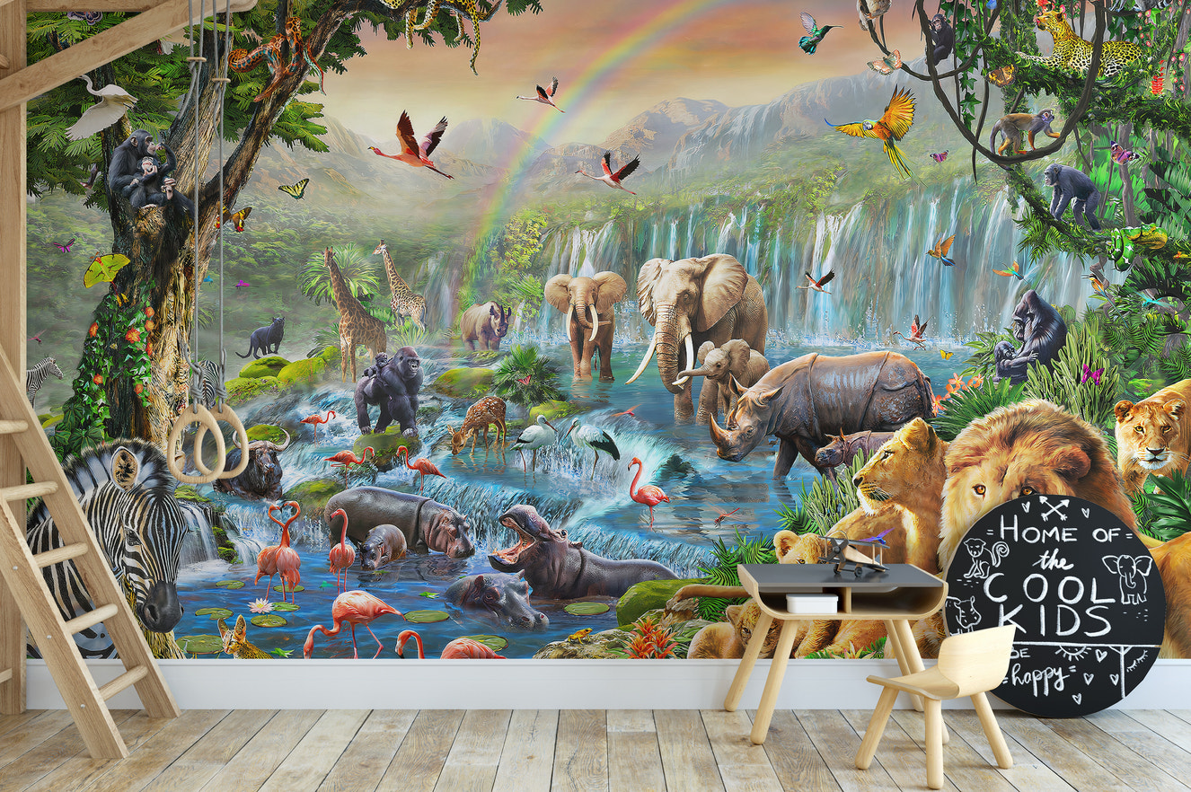 Dynamic animal kingdom wall mural design
