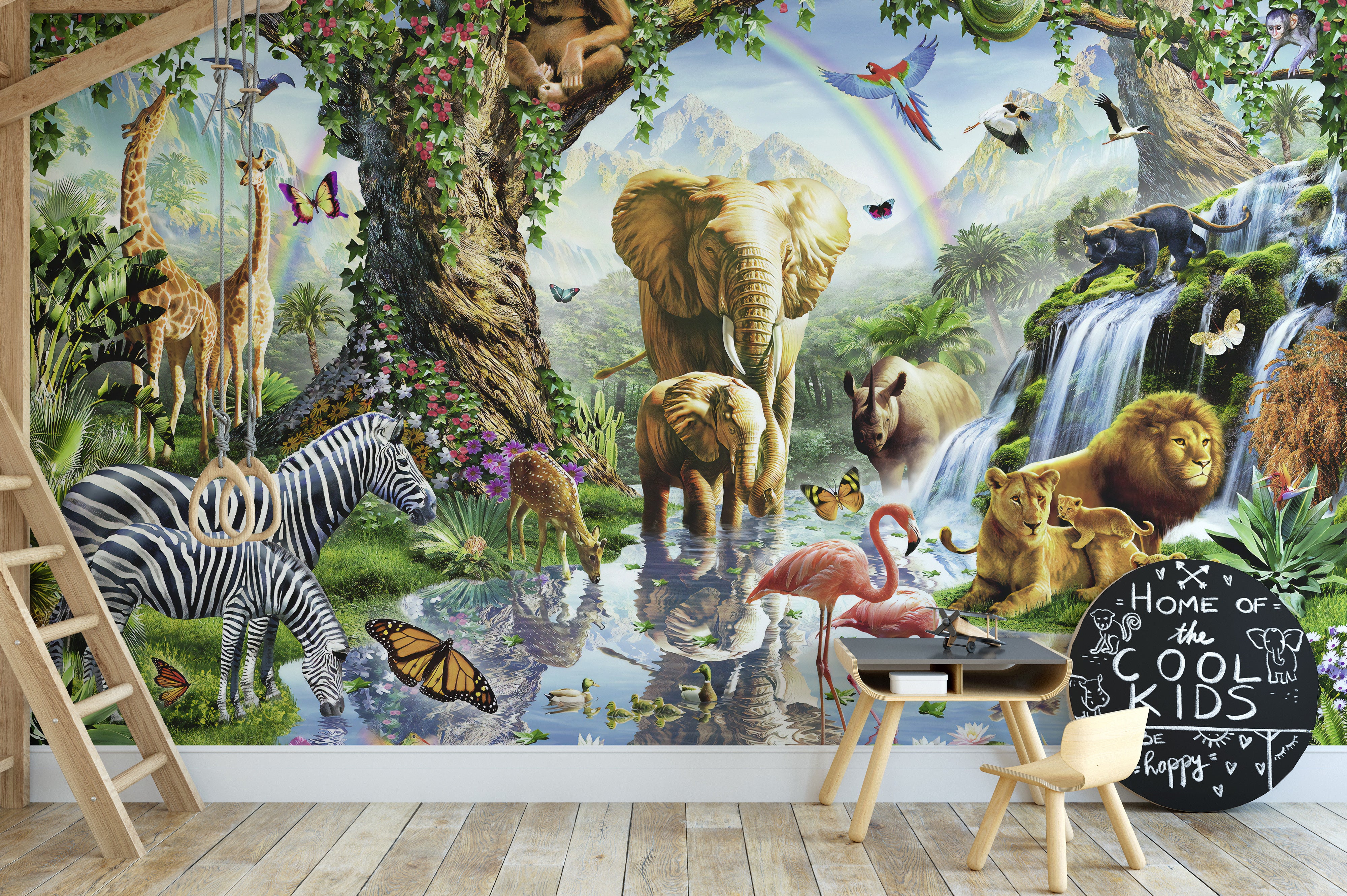 3D vibrant jungle animals wall art for rooms
