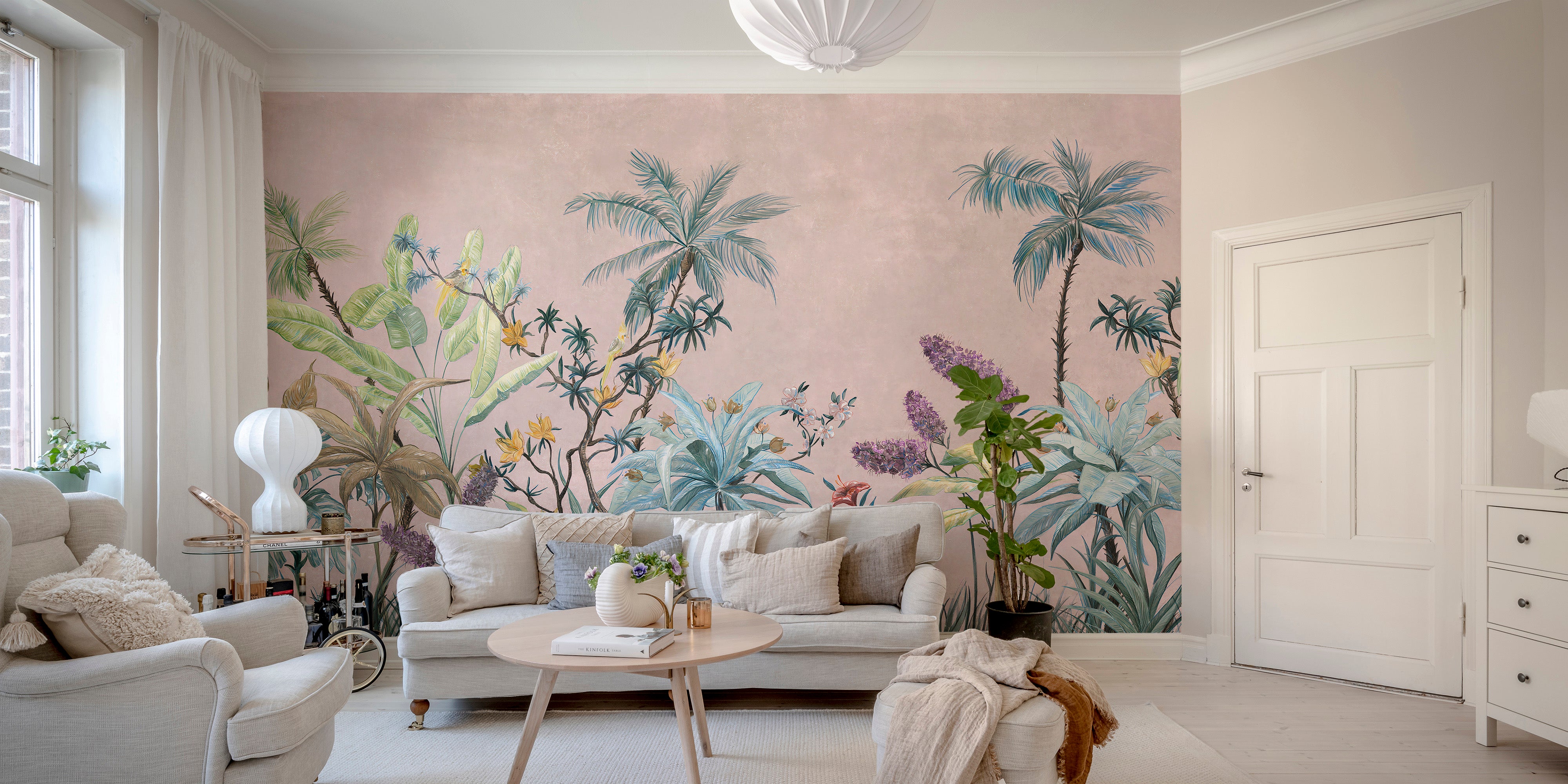 Artistic floral mural blending vintage and modern boho elements