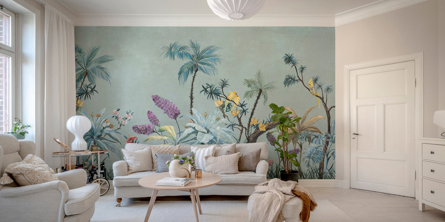 Earthy boho floral mural