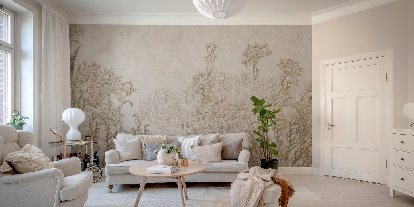 Elegant Sepia Flowers Shaded Wallpaper Mural for Rooms