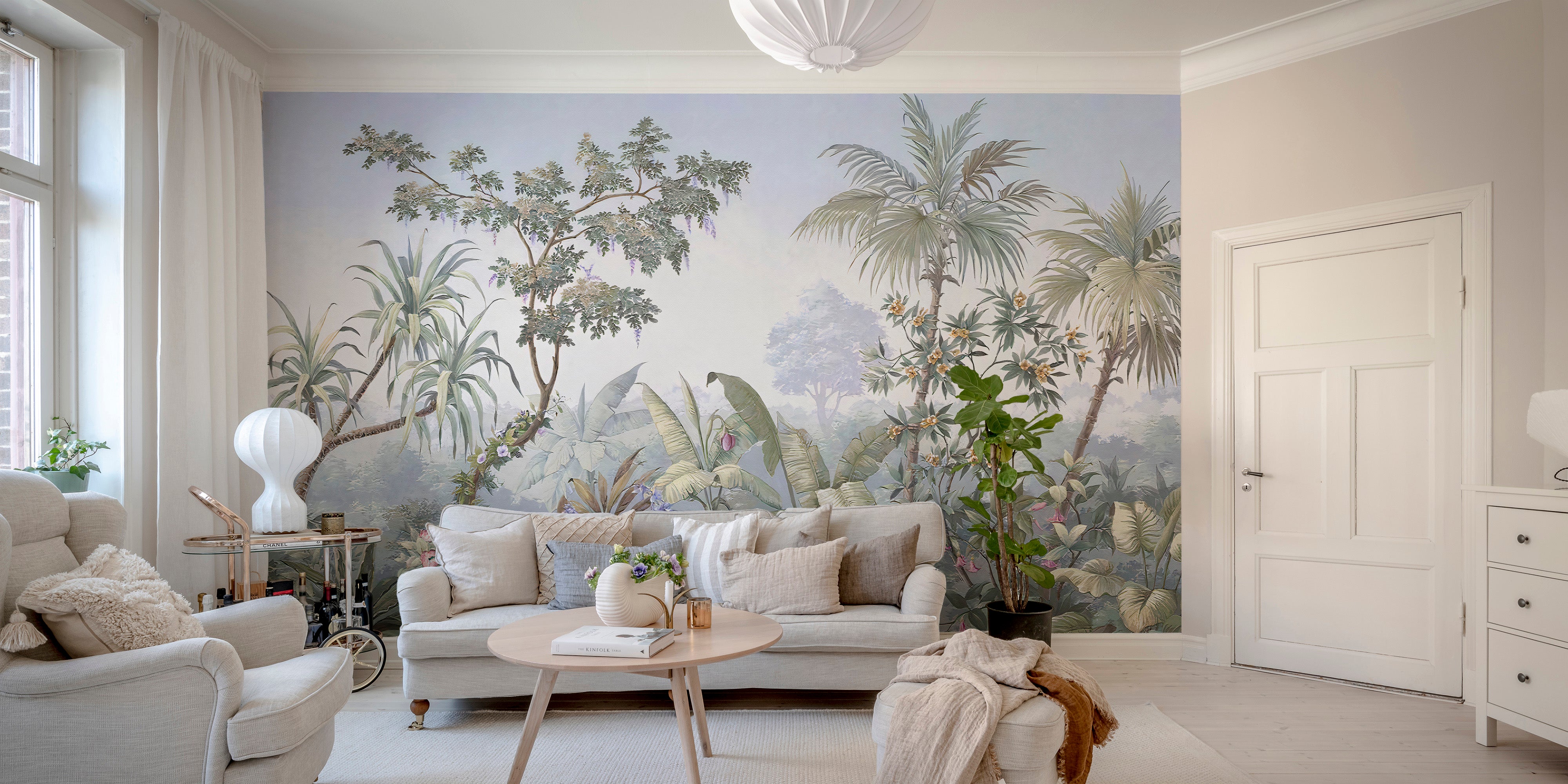 Lush tropical jungle wall mural design
