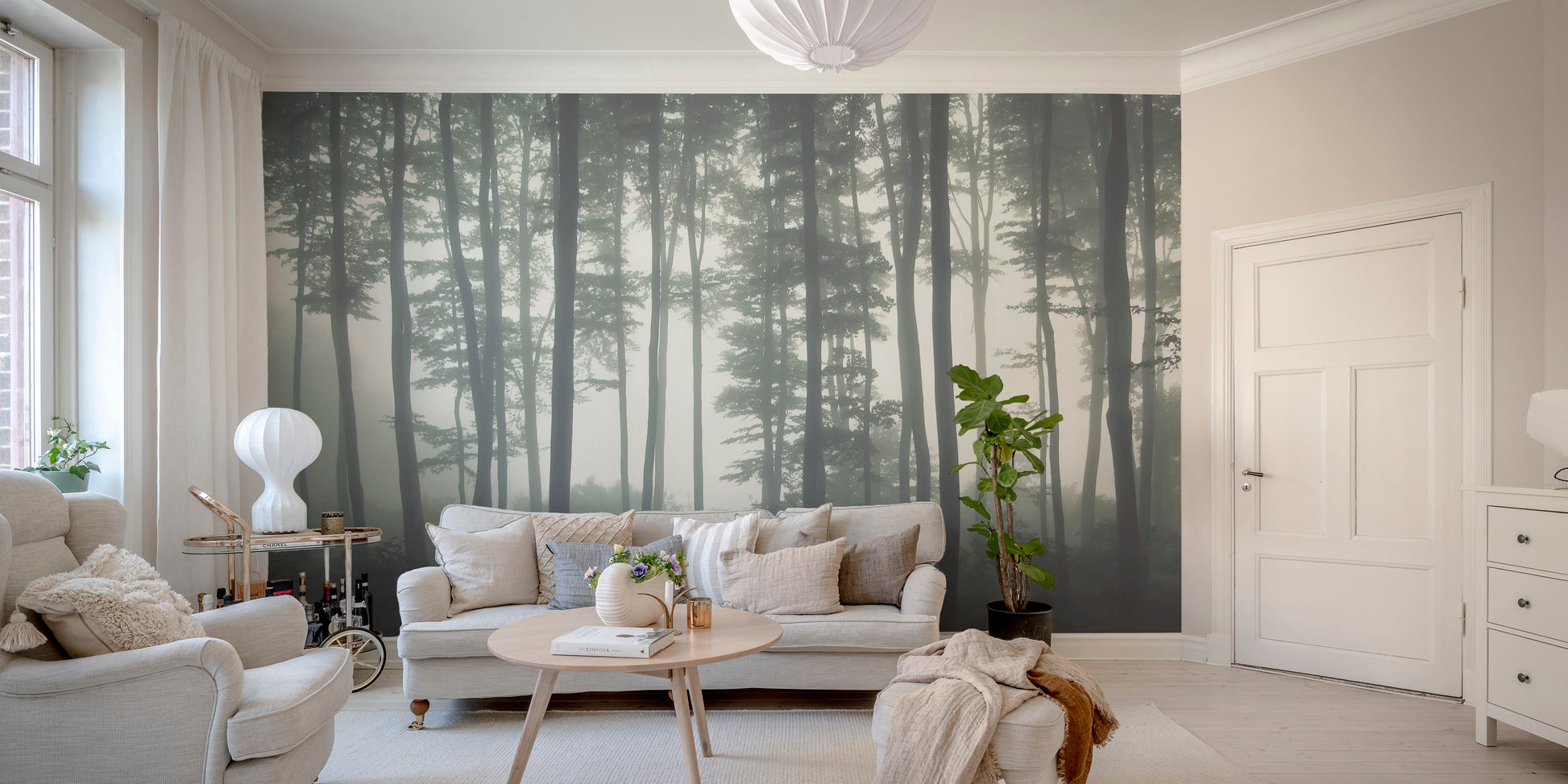 Towering tree wallpaper for tranquil interiors



