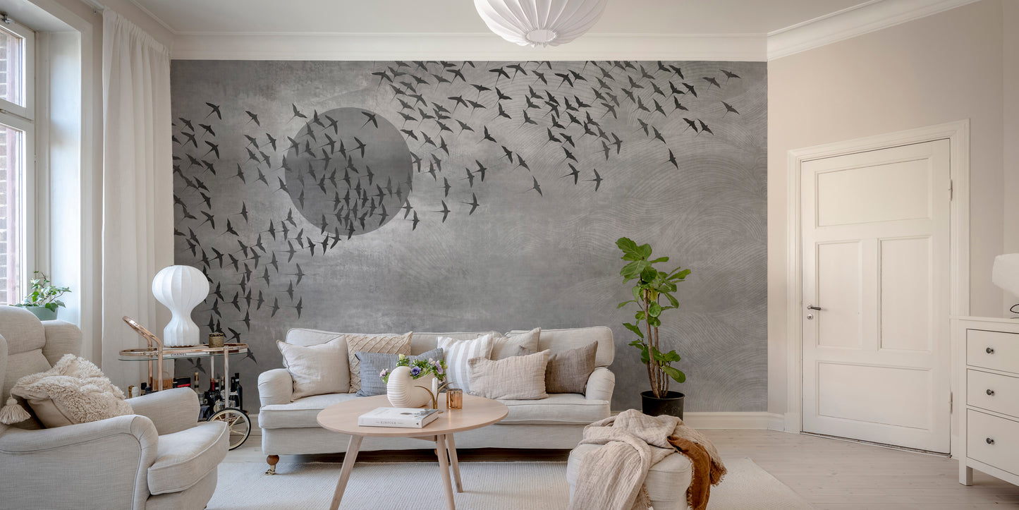 Flying Birds Gray Tone Wallpaper