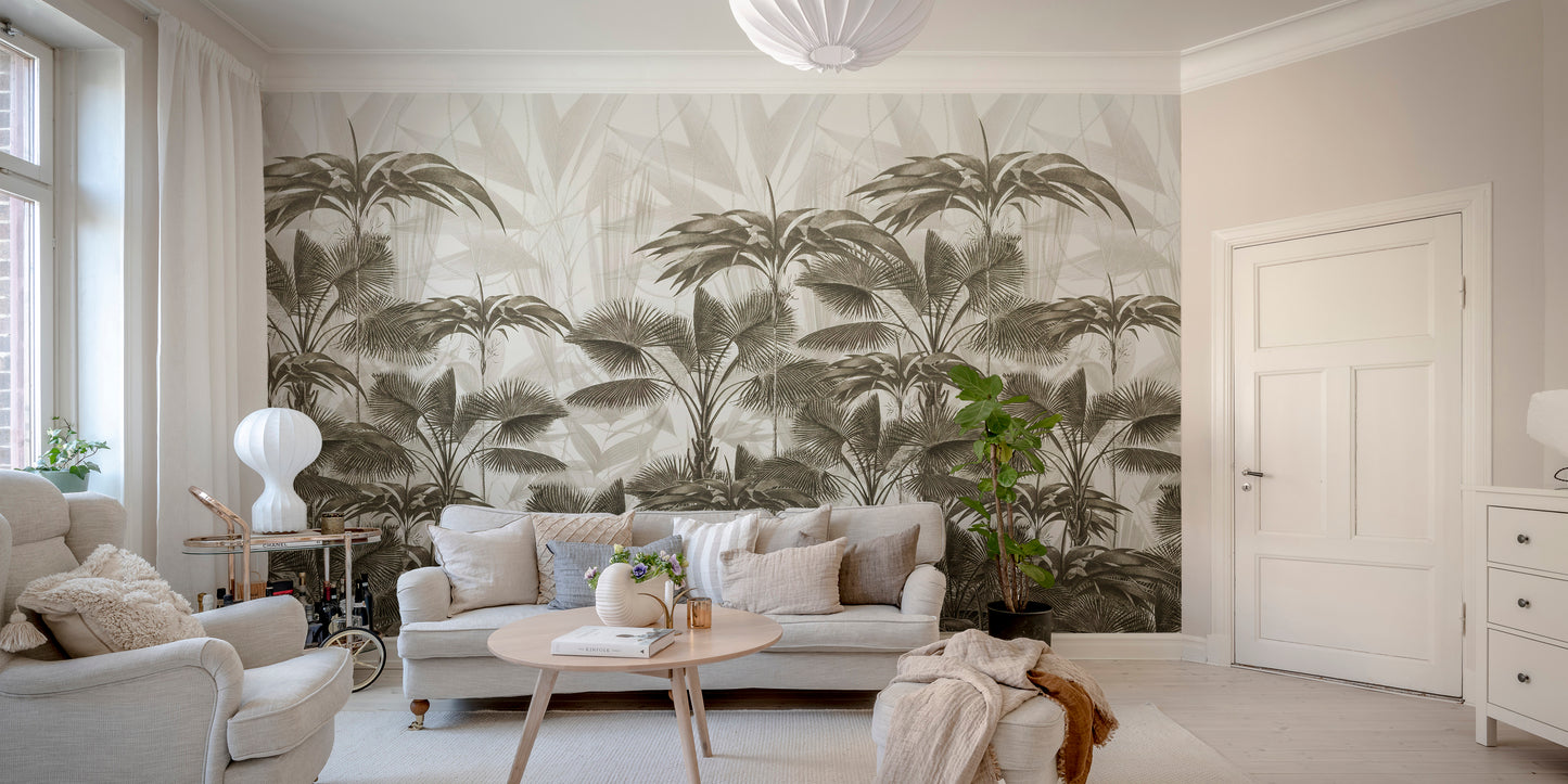 Wild tropical palm wallpaper for interiors.
