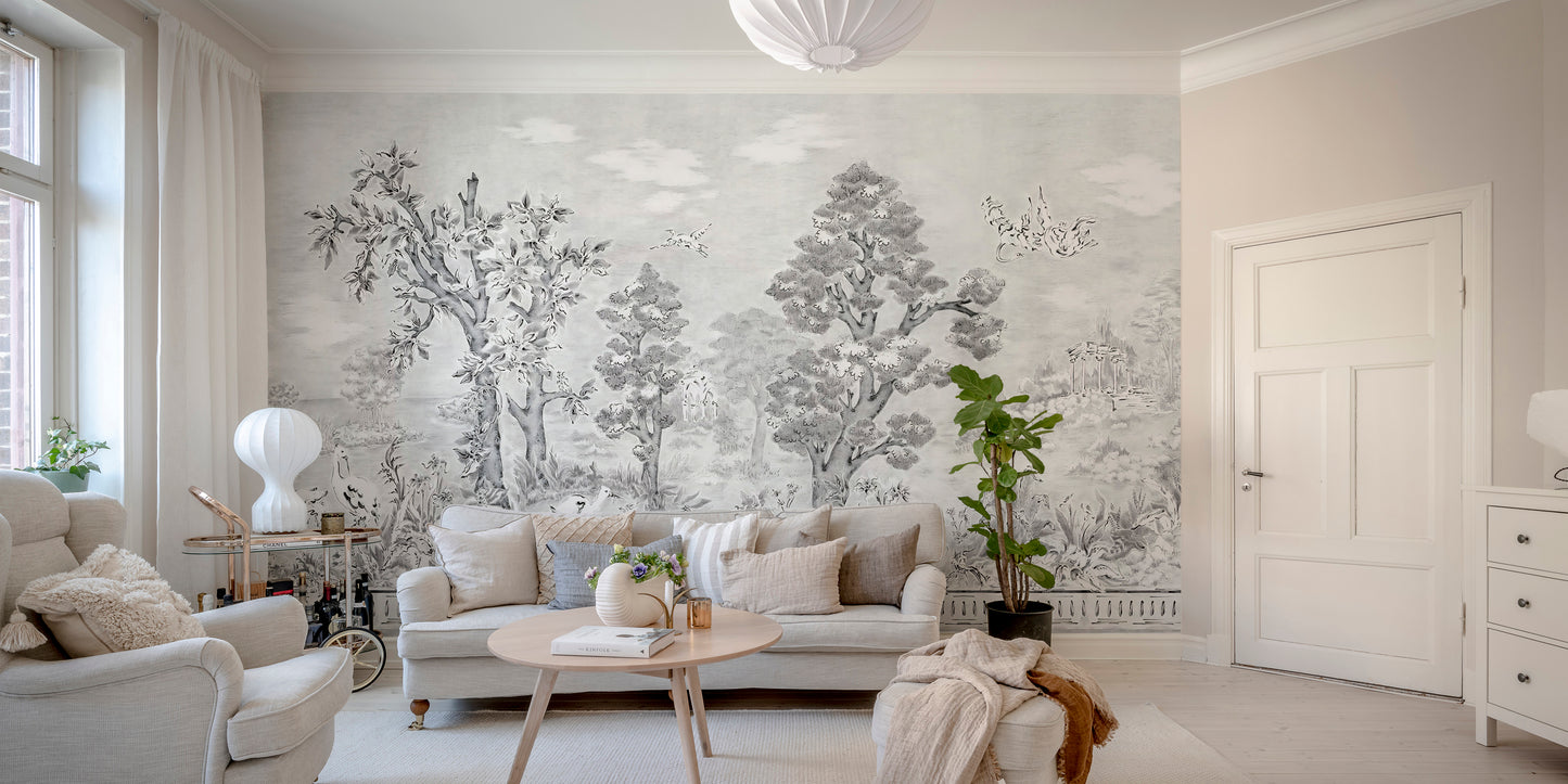 Black & White Watercolour Tropical Tree Mural