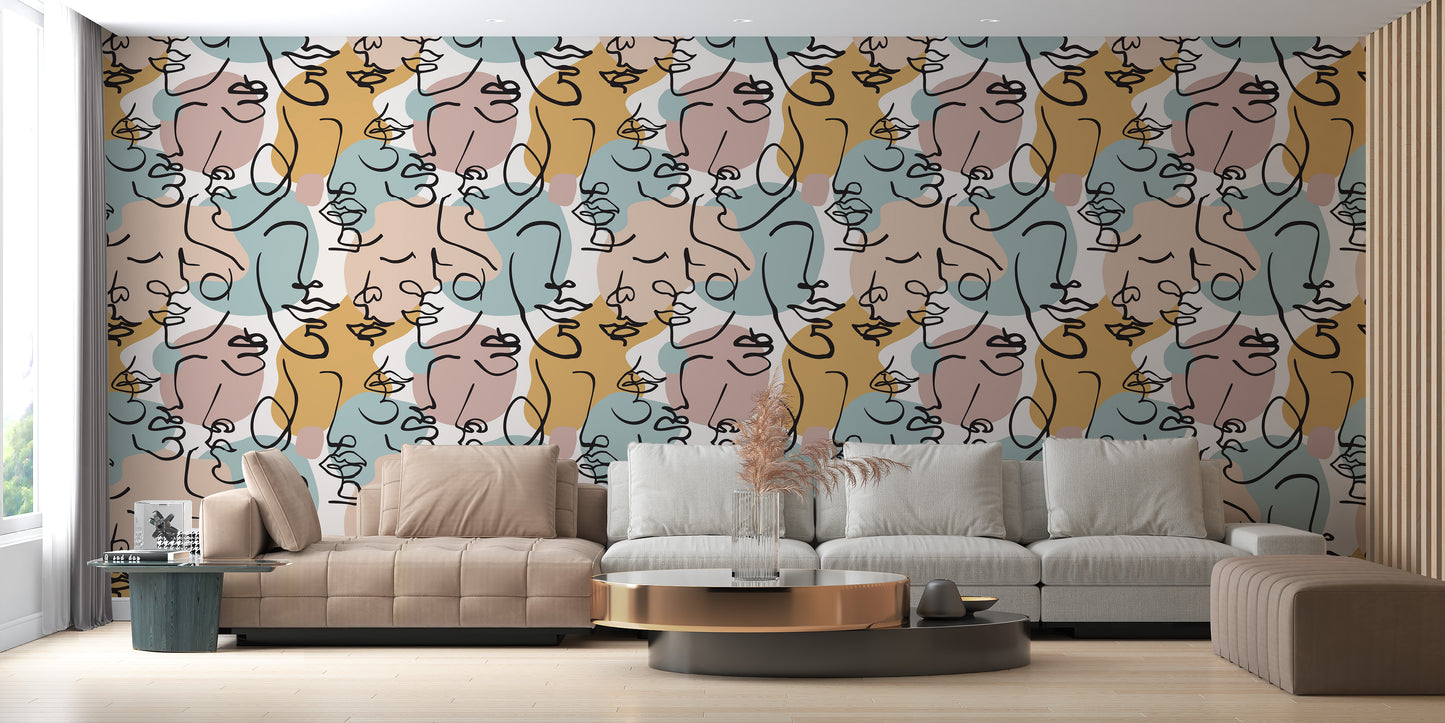 Artistic line art wallpaper for decoration



