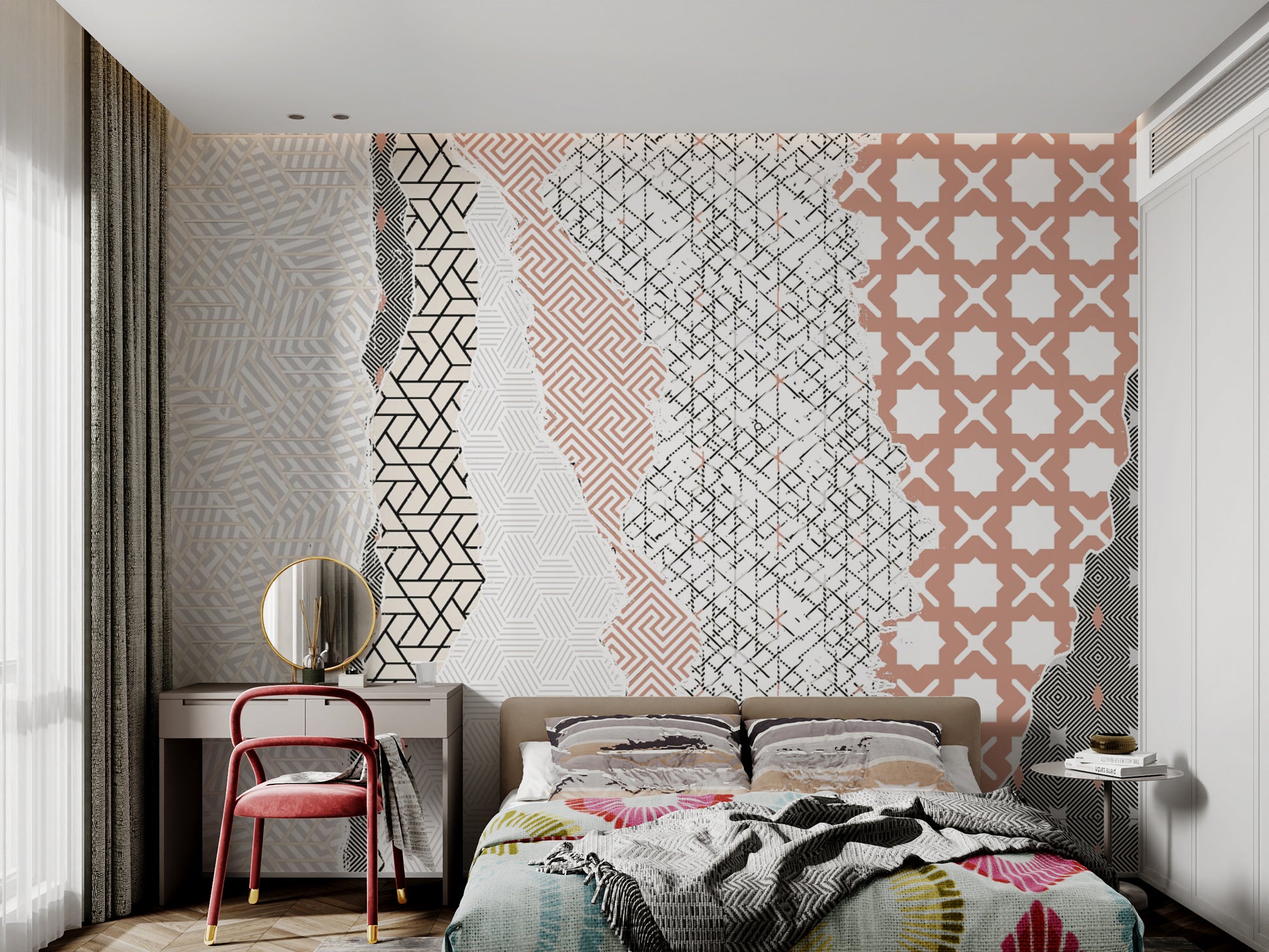 Trendy geometric pattern mural for modern homes