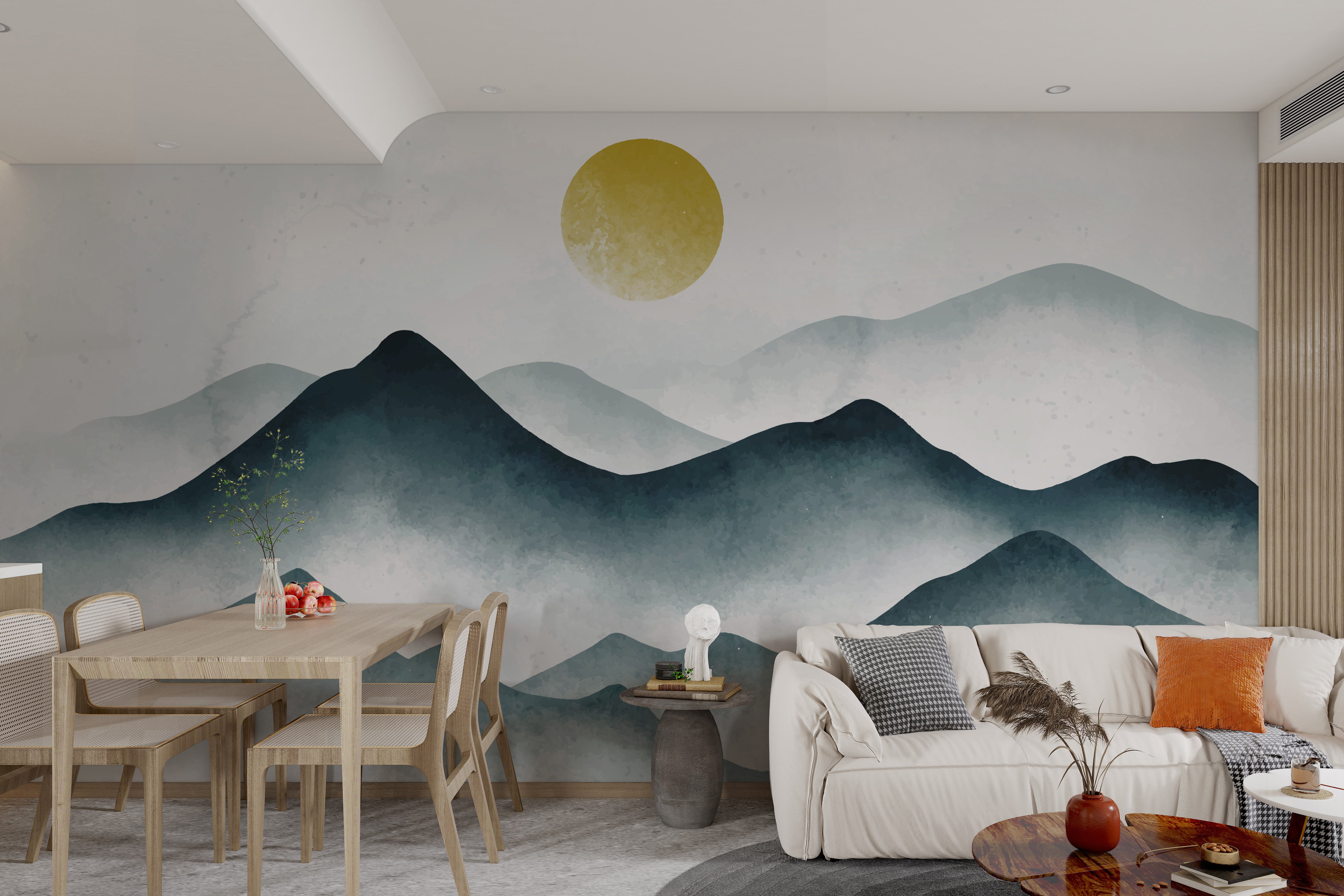 Misty mountain sunrise wallpaper with nature-inspired hues
