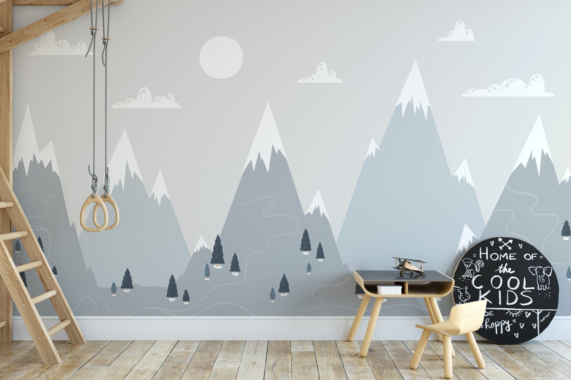 Nordic mural wallpaper with alpine aesthetics
