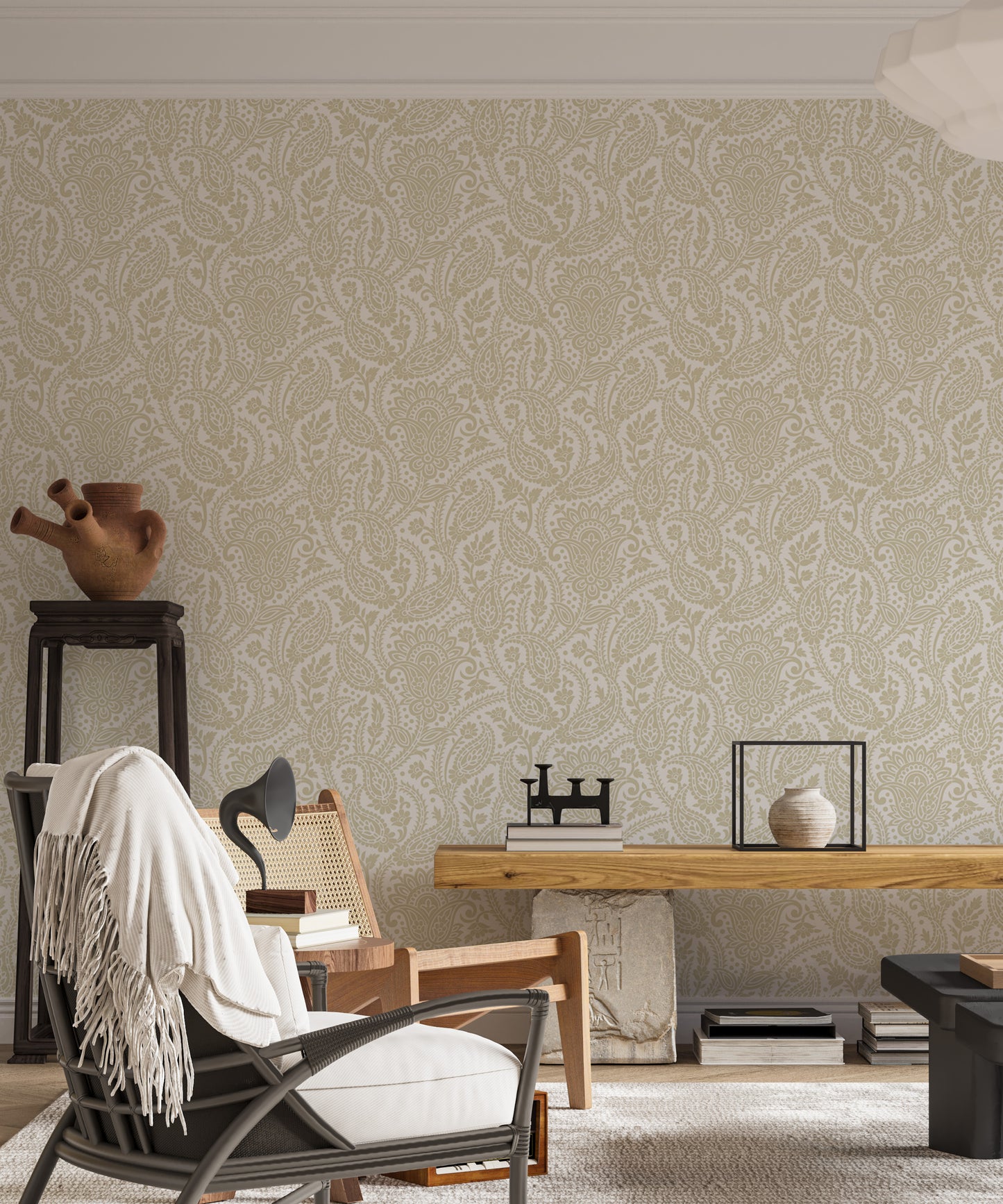 Beige Color Adrian Honey Paisley Wallpaper