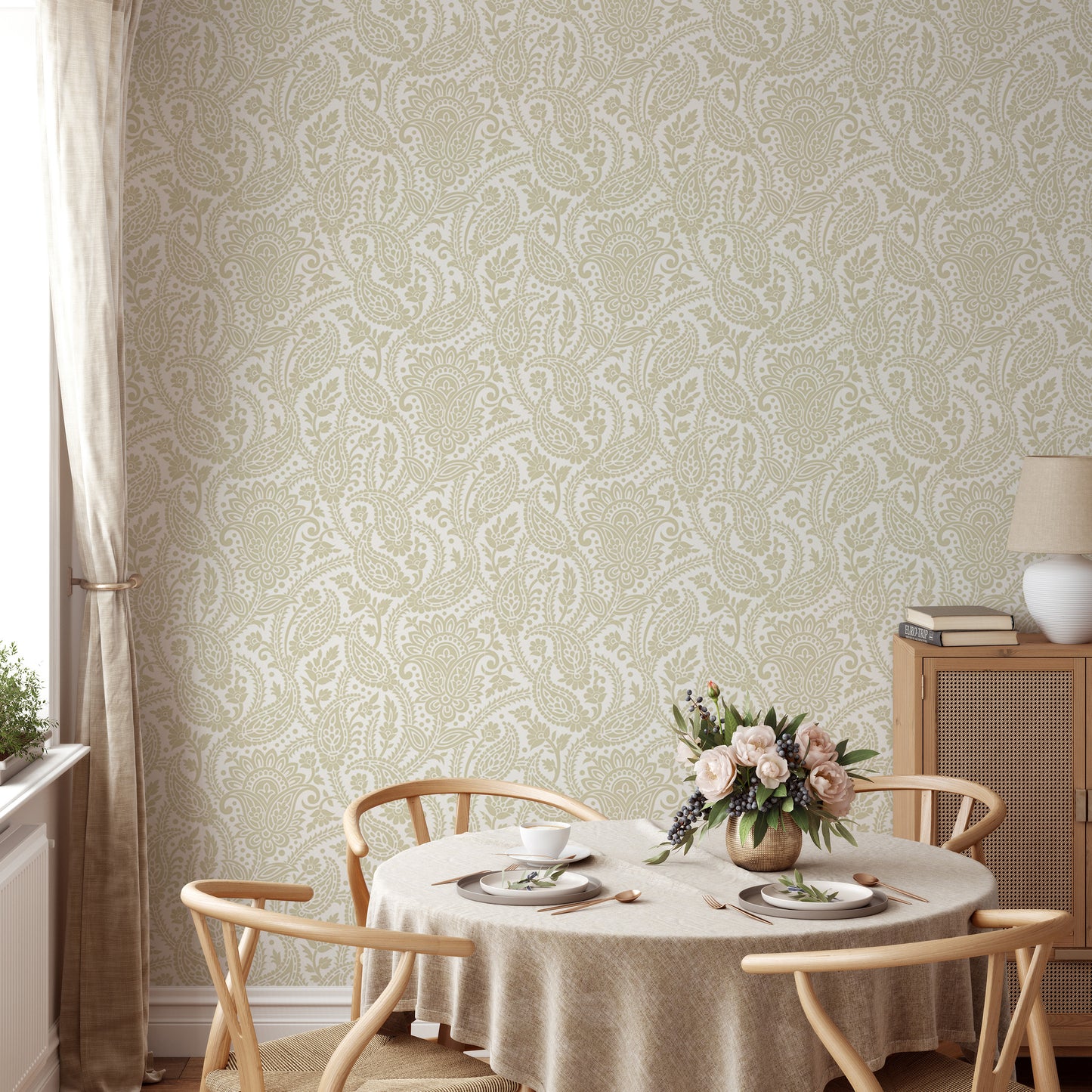 Beige Color Adrian Honey Paisley Wallpaper