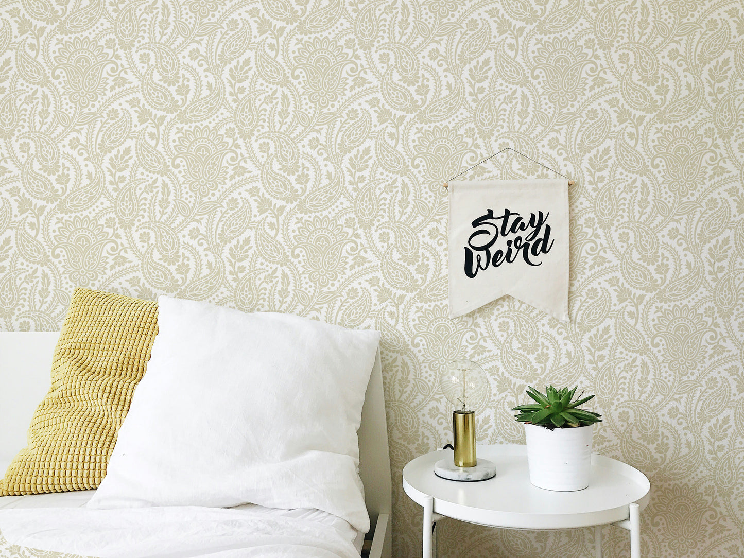 Beige Color Adrian Honey Paisley Wallpaper