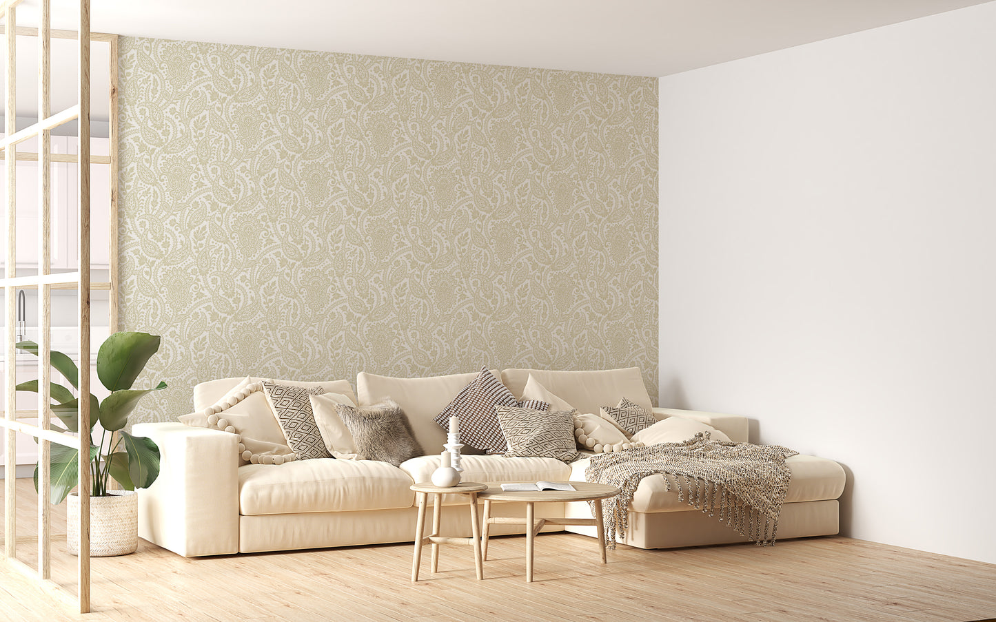 Beige Color Adrian Honey Paisley Wallpaper