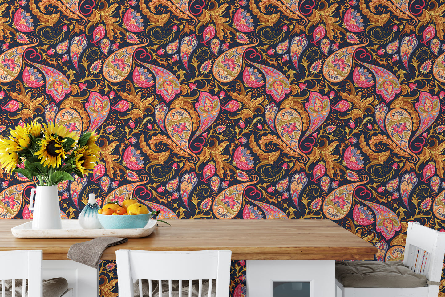 Colorful Abstract Repeat Pattern Paisley Wallpaper