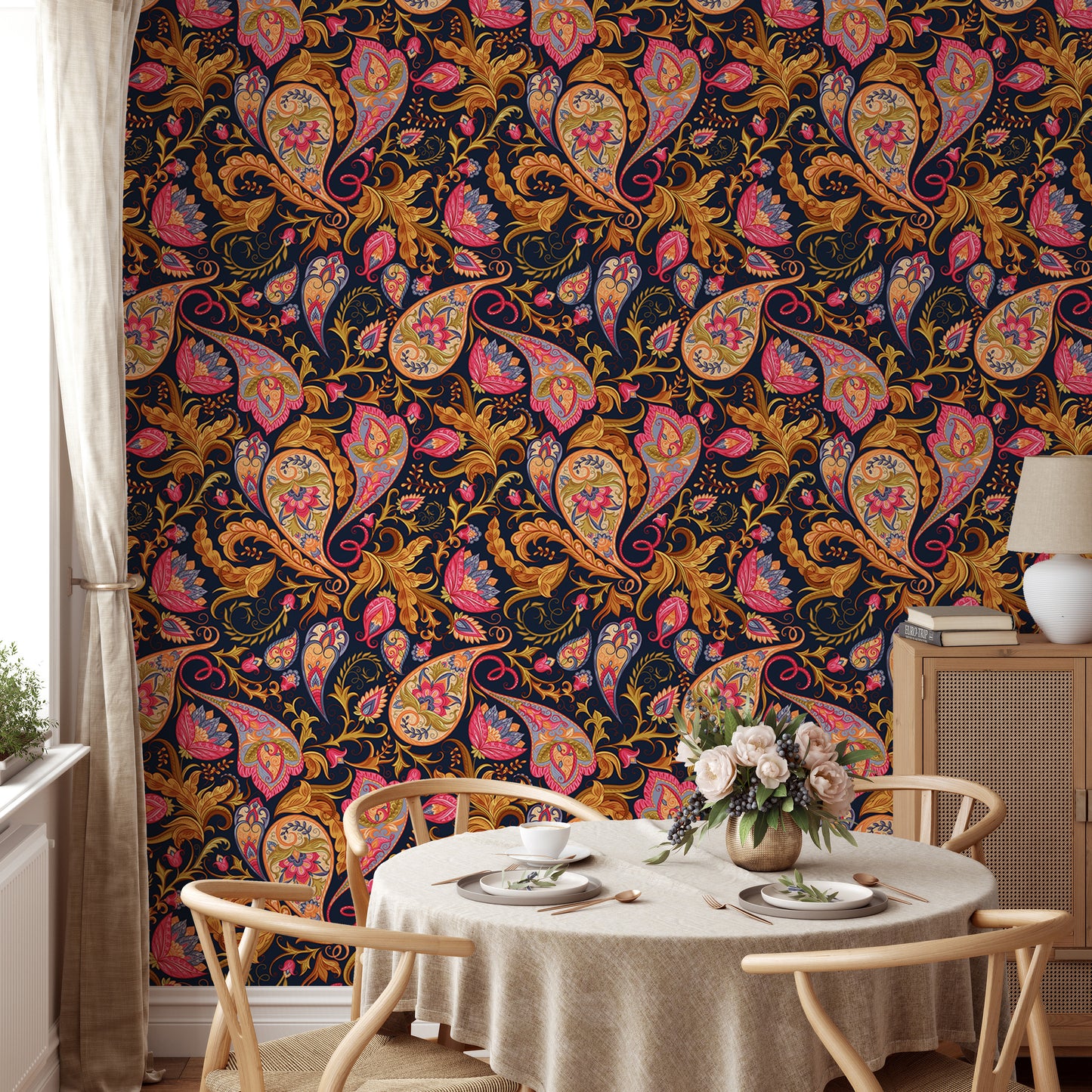 Colorful Abstract Repeat Pattern Paisley Wallpaper