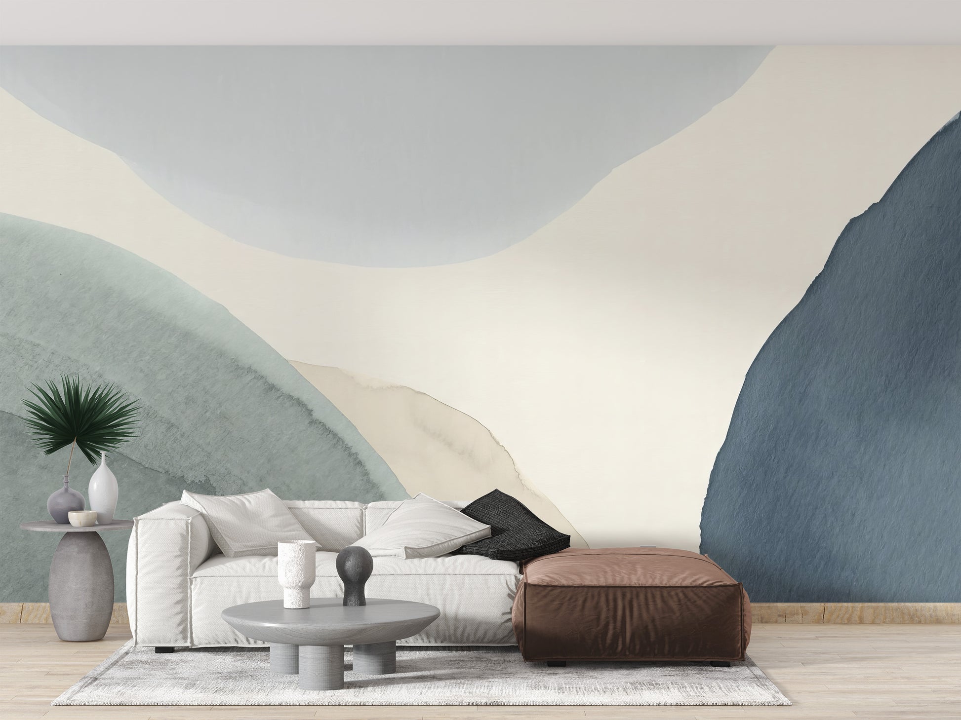 Tranquil wall mural with organic blue calming patterns
