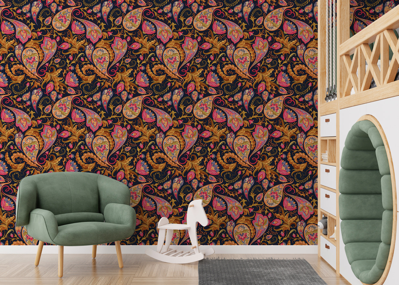 Colorful Abstract Repeat Pattern Paisley Wallpaper