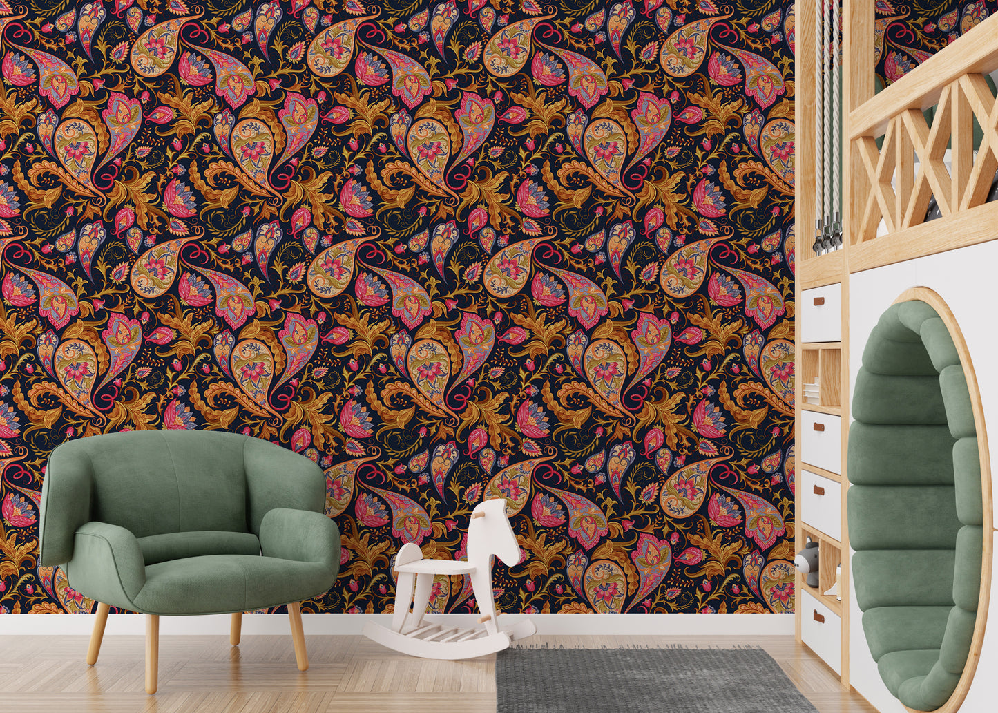 Colorful Abstract Repeat Pattern Paisley Wallpaper