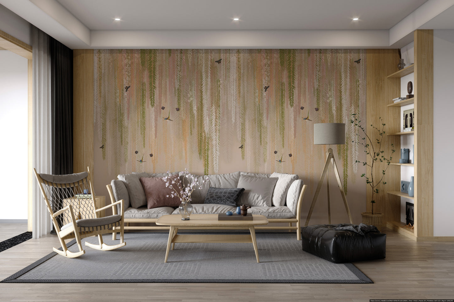 Hanging Leaves Wallpaper Mural - Beige