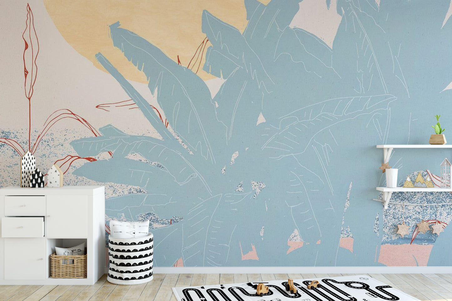 Scenic Miami moon mural with lush tropical elements
