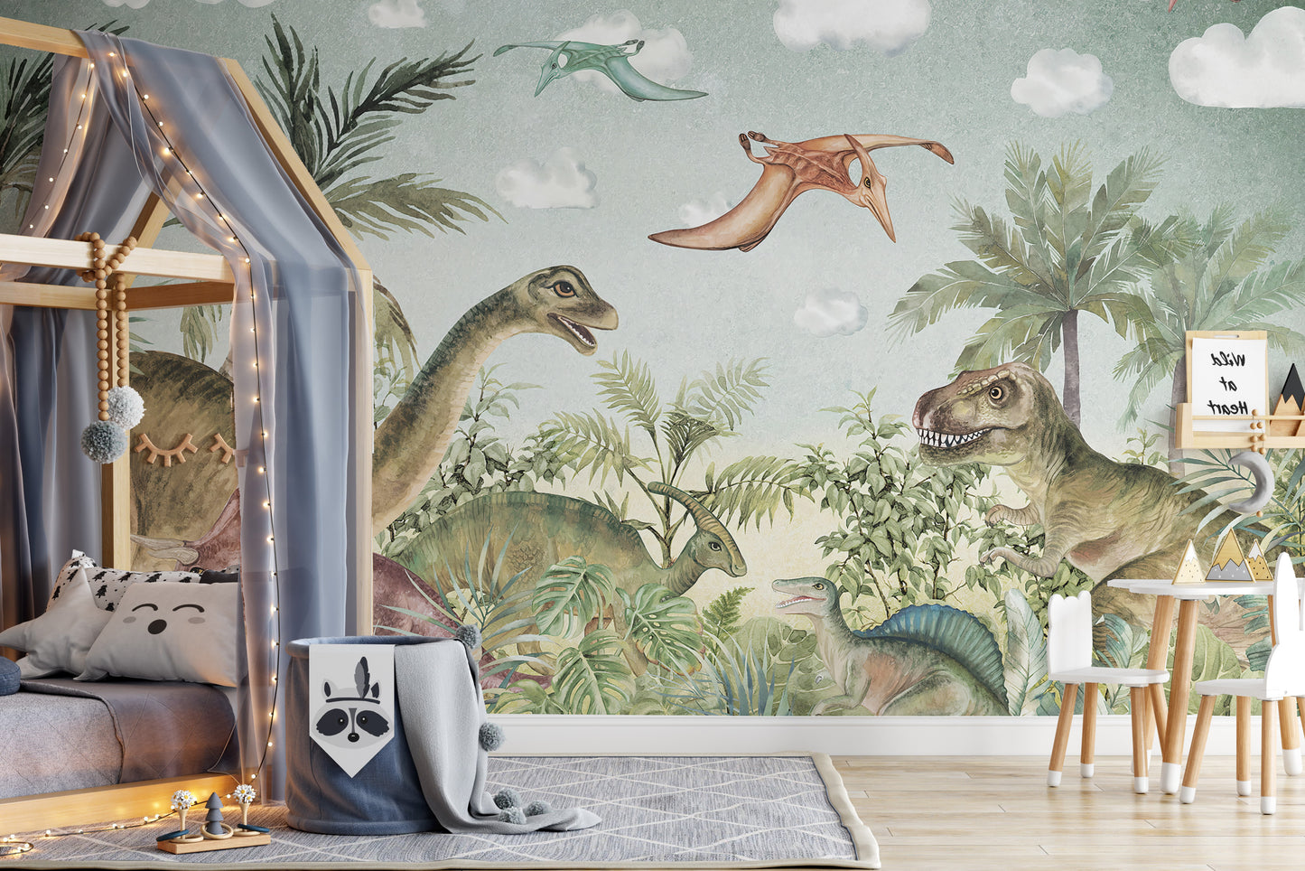 Wallpaper mural of Jurassic-era dinosaurs