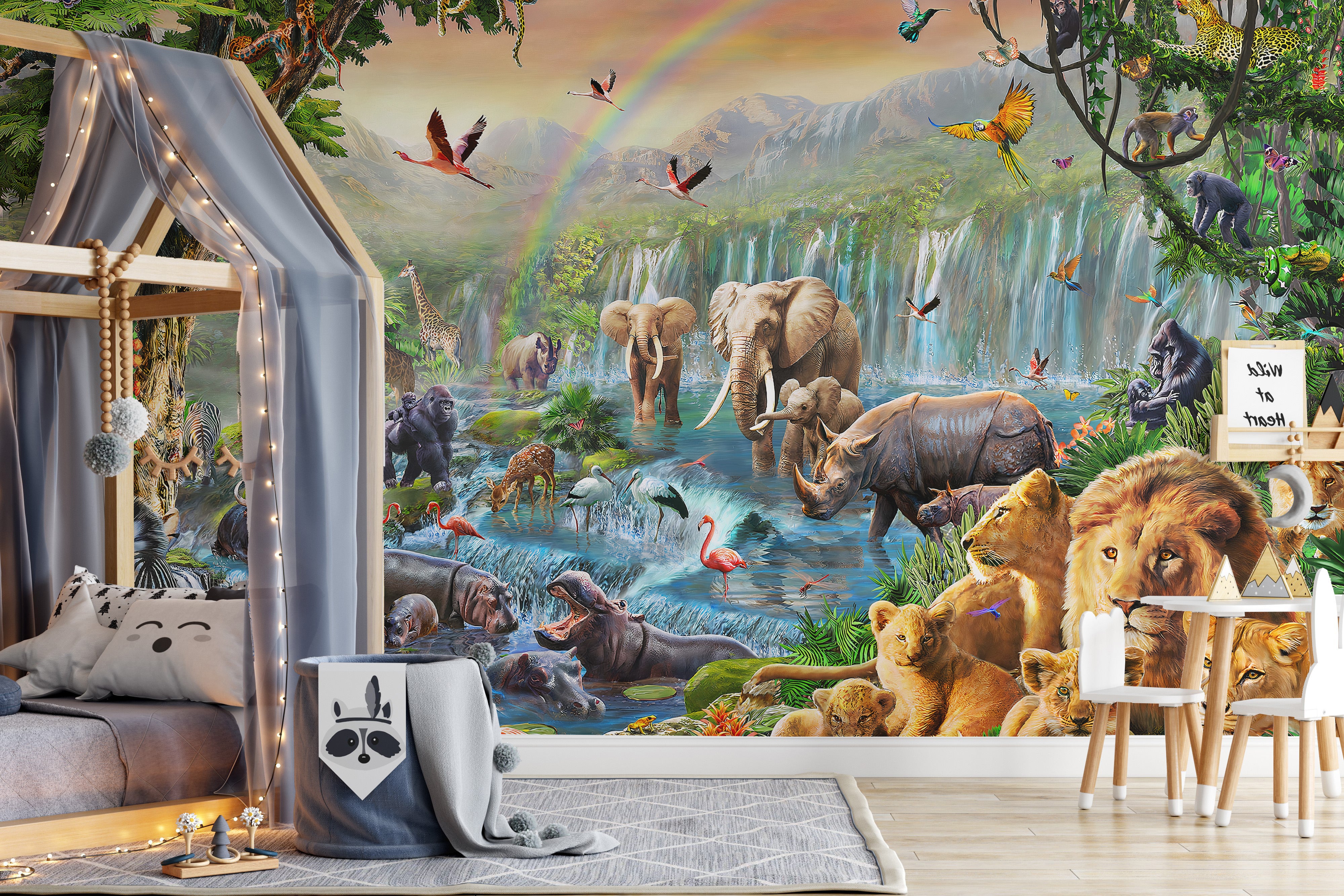 Animal kingdom mural for vibrant interiors
