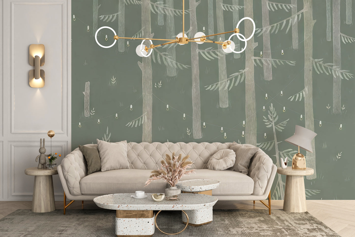 Peel and stick forest lights mural for tranquil walls