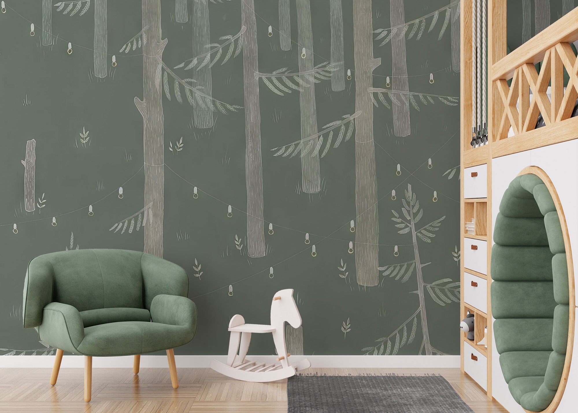 Removable forest lights wallpaper for nature-inspired spaces