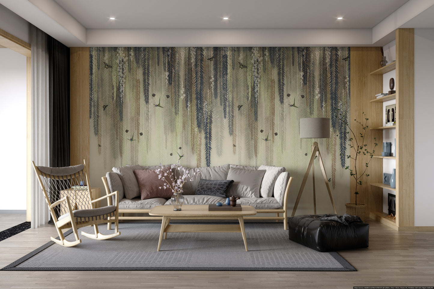 Hanging Leaves Wallpaper Mural - Green