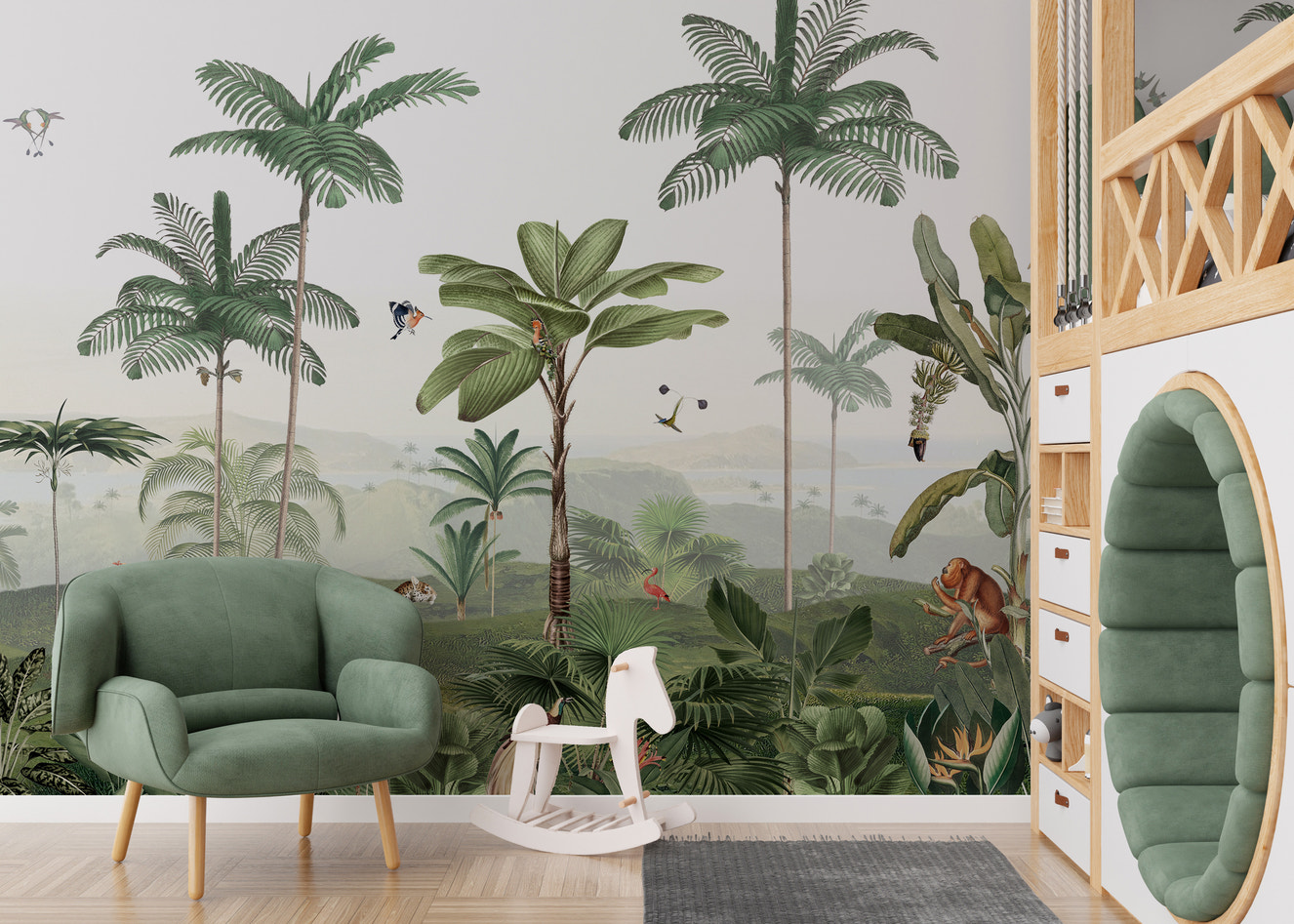 Thrilling Tropics wallpaper brings a tropical vibe indoors.
