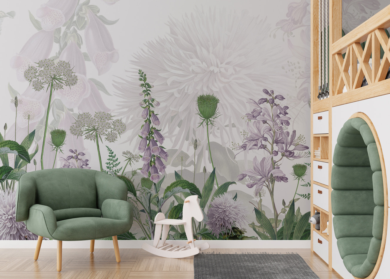 Foxglove floral mural with elegant watercolor design.
