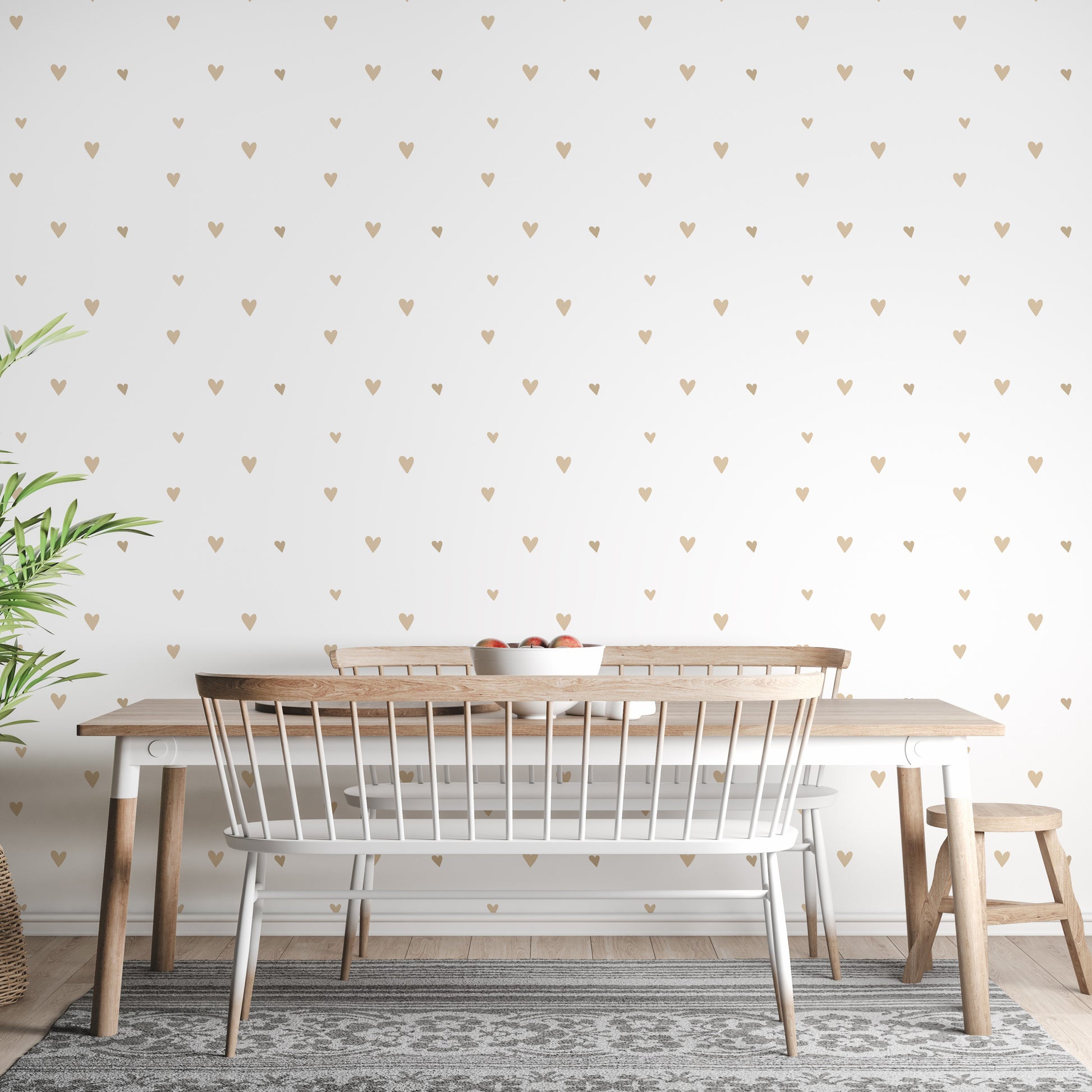 Delicate beige gold hearts wallpaper mural



