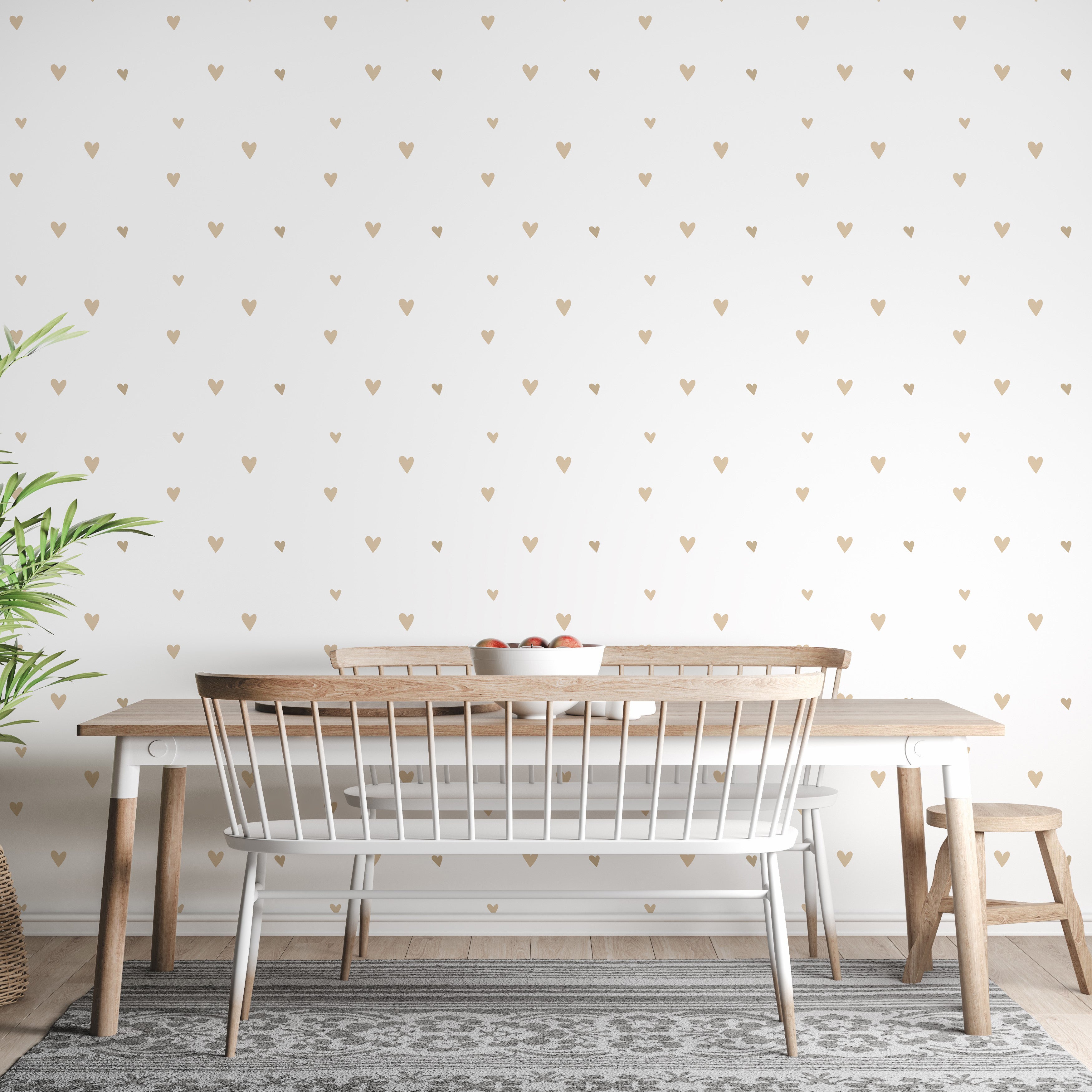 Delicate beige gold hearts wallpaper mural



