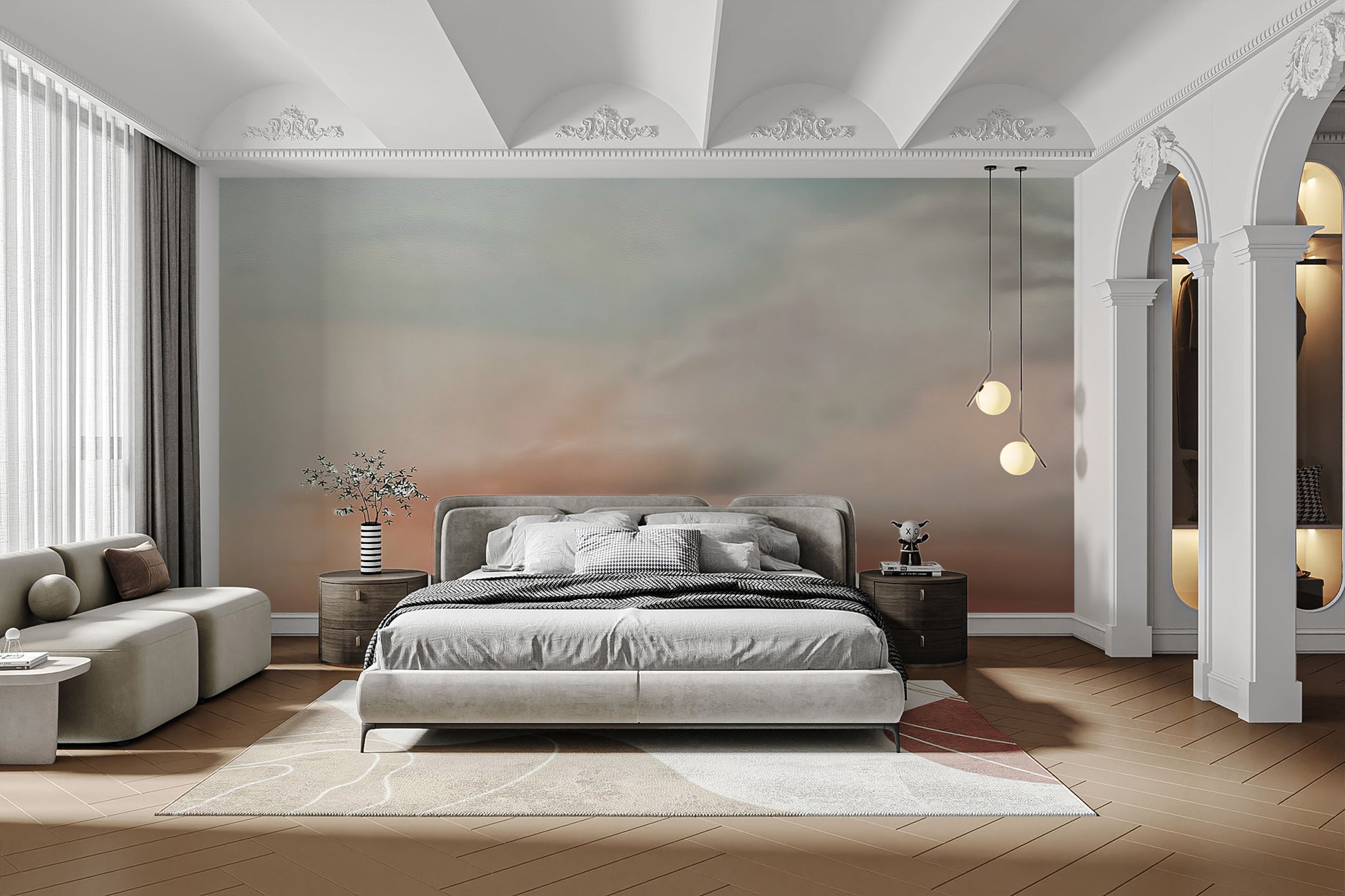 Kids wallpaper mural showcasing soft, colorful cloud shapes
