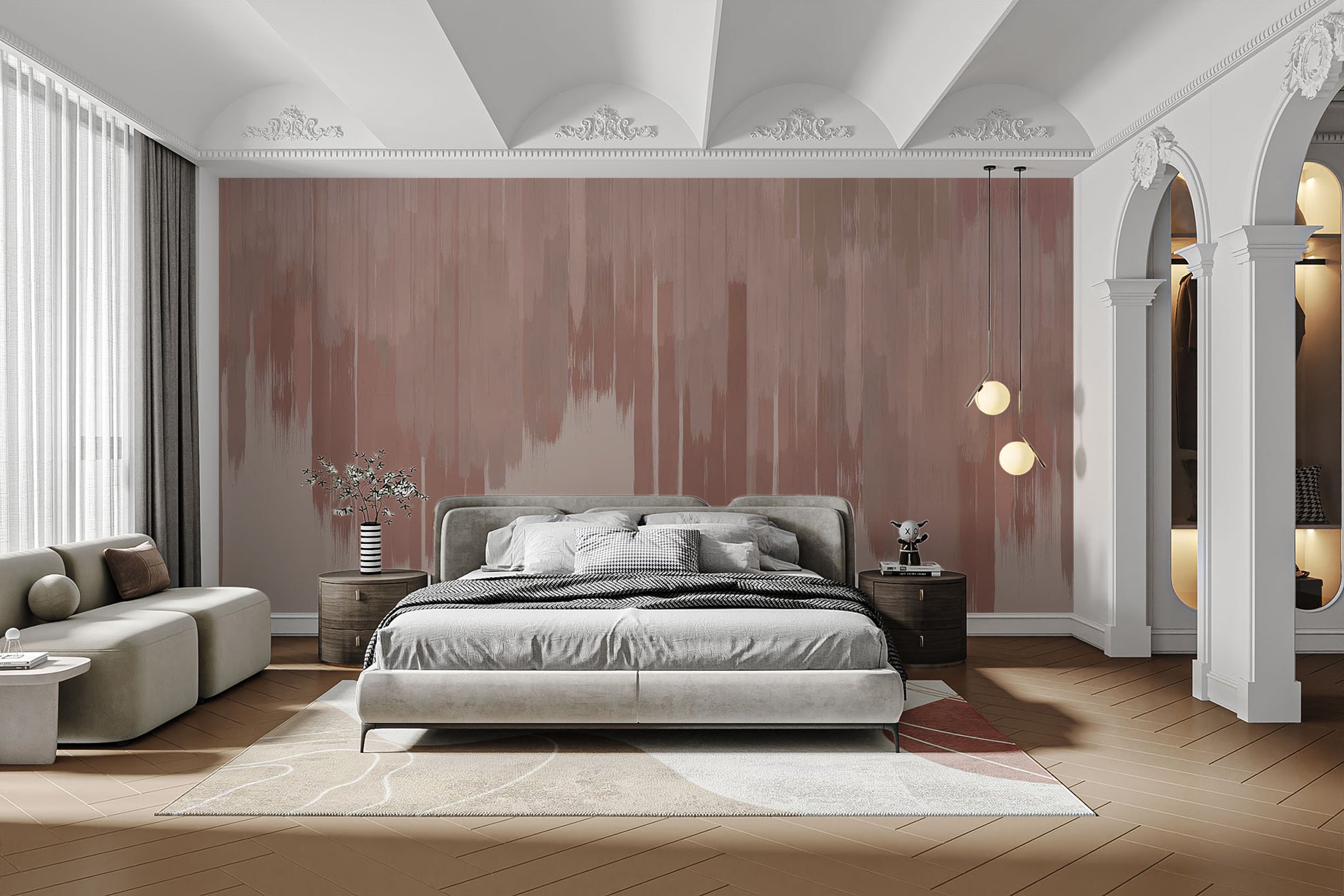 Pink gradient wall mural creating a calming ambiance
