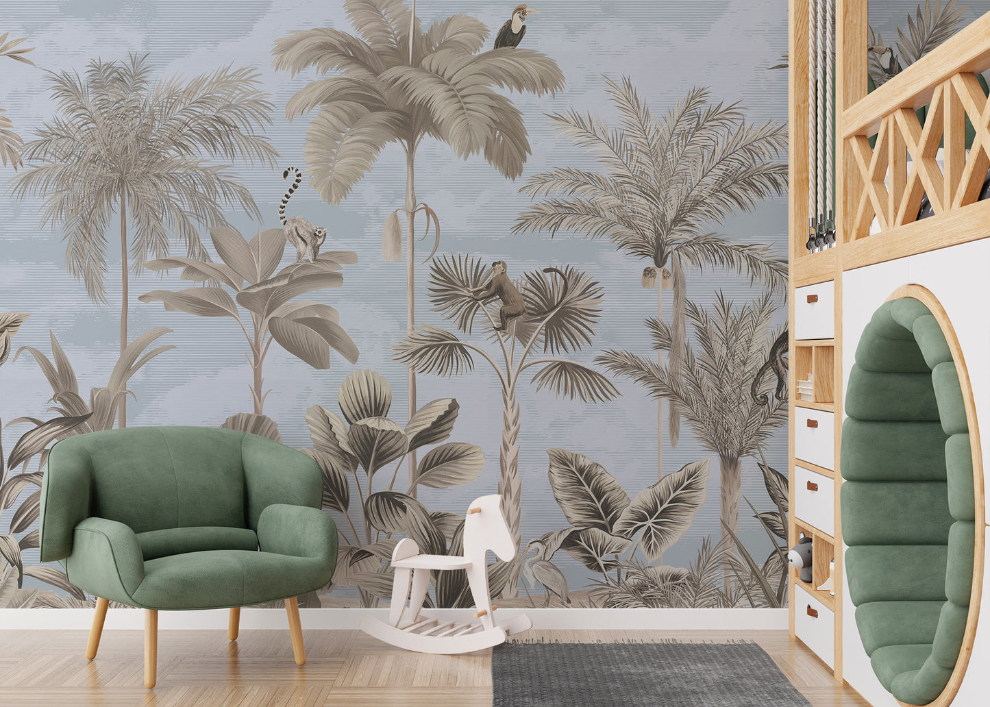 Self-adhesive tropical paradise mural for modern spaces