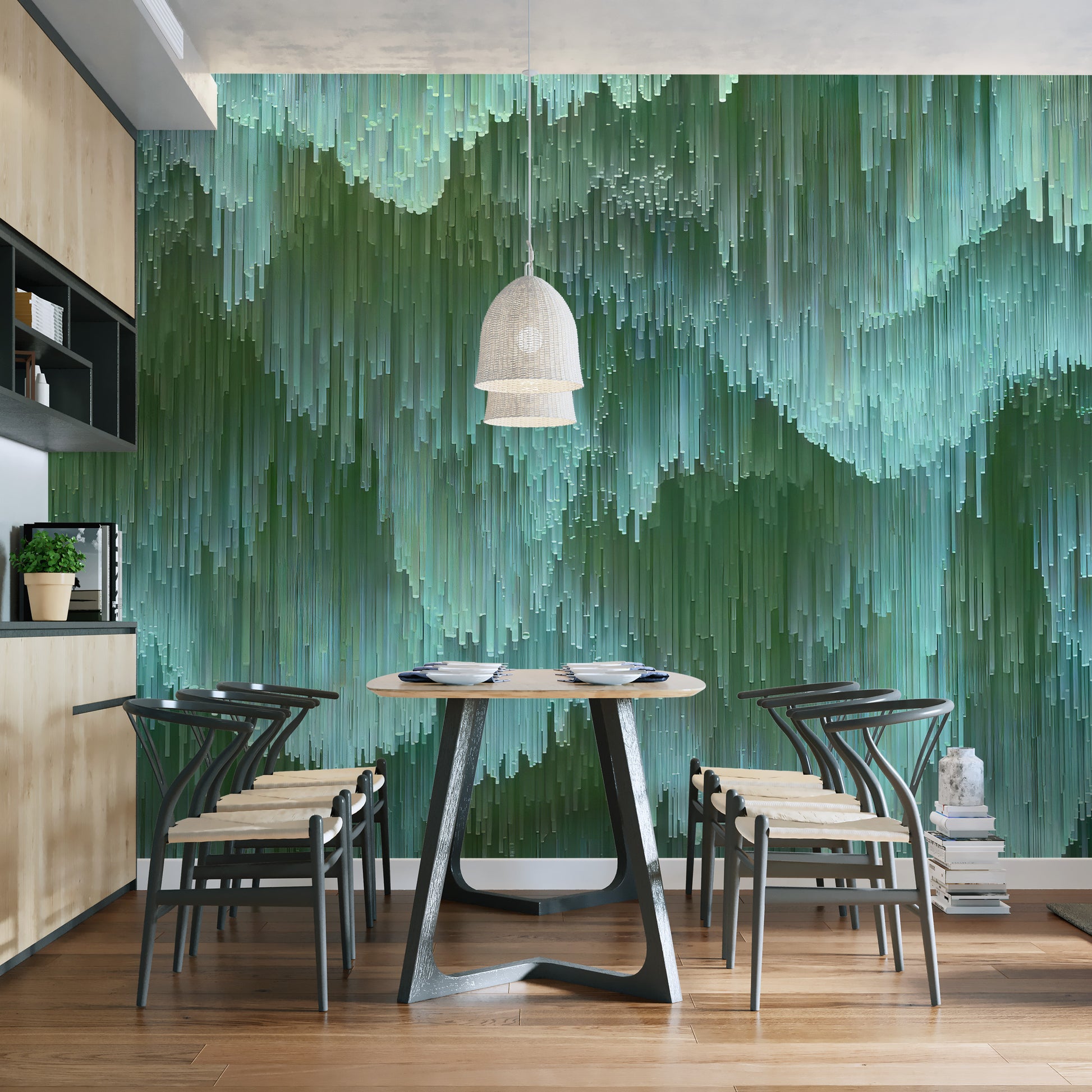 Modern mural showcasing vibrant green crystal textures
